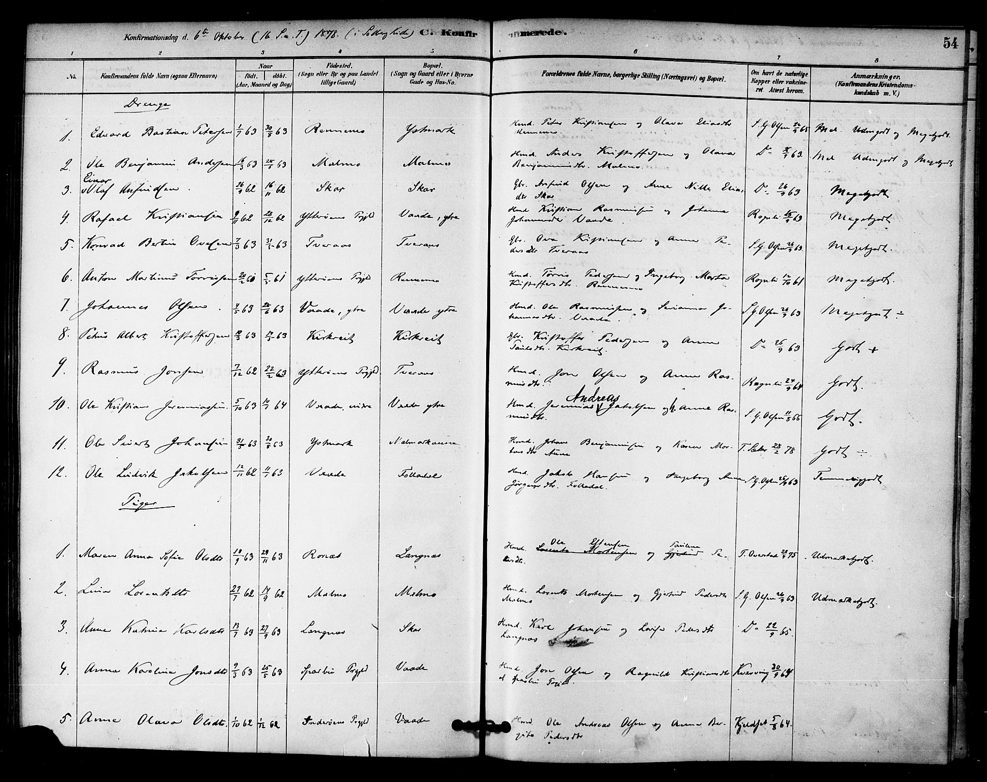 Ministerialprotokoller, klokkerbøker og fødselsregistre - Nord-Trøndelag, SAT/A-1458/745/L0429: Parish register (official) no. 745A01, 1878-1894, p. 54