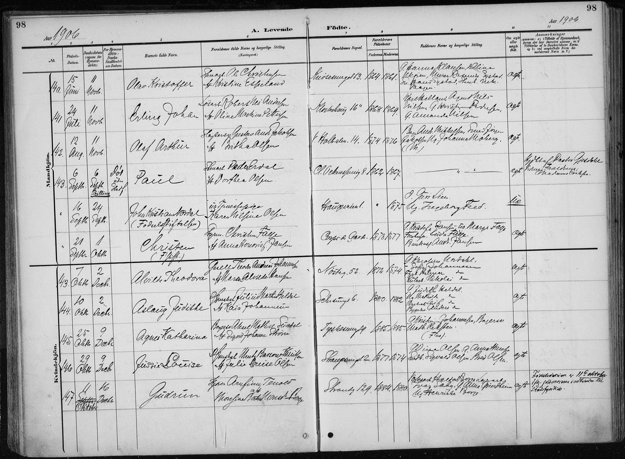 Nykirken Sokneprestembete, AV/SAB-A-77101/H/Haa/L0019: Parish register (official) no. B 7, 1904-1916, p. 98