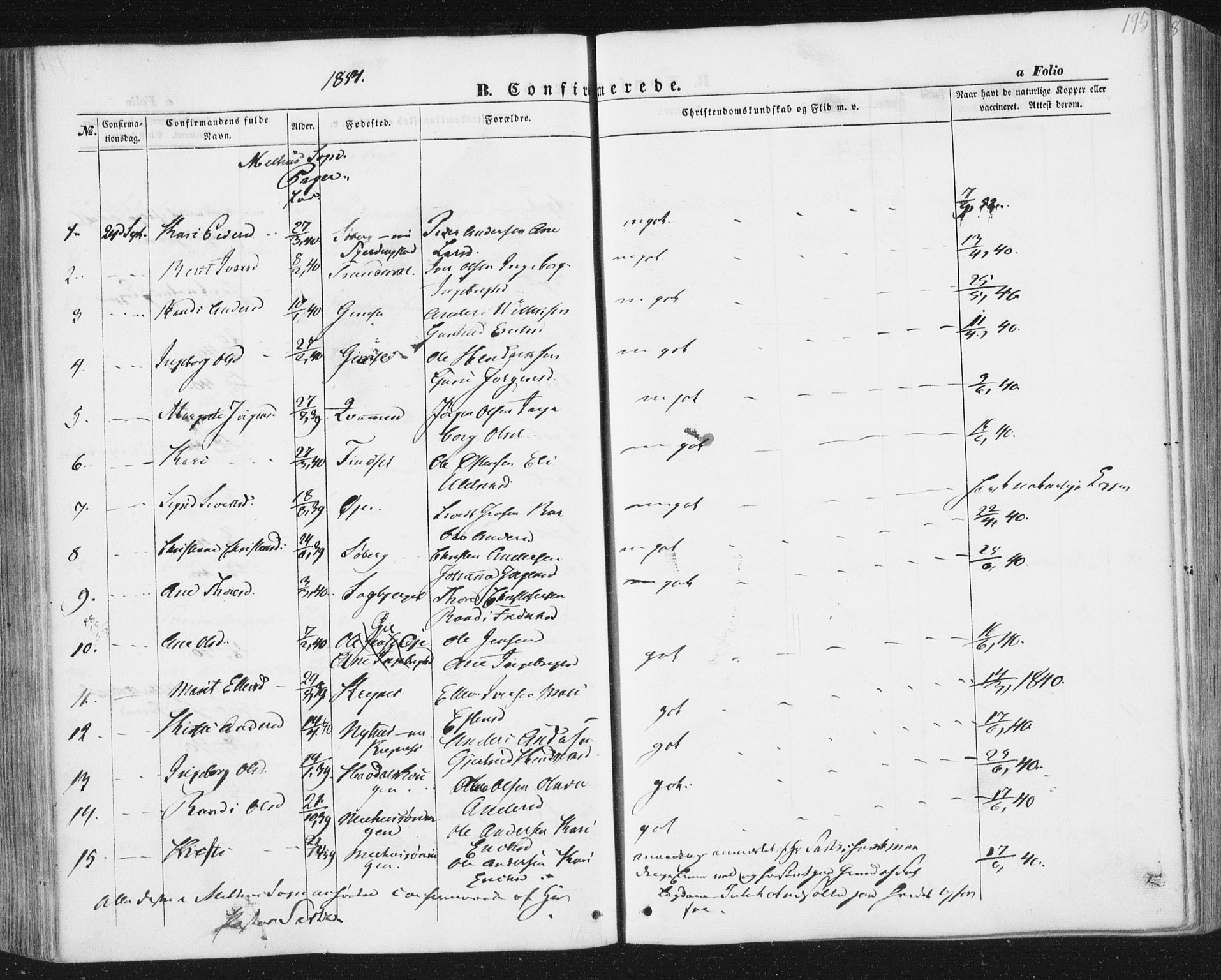 Ministerialprotokoller, klokkerbøker og fødselsregistre - Sør-Trøndelag, AV/SAT-A-1456/691/L1076: Parish register (official) no. 691A08, 1852-1861, p. 195