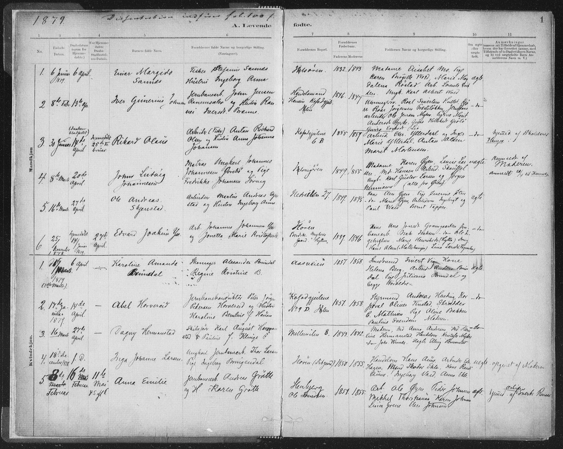 Ministerialprotokoller, klokkerbøker og fødselsregistre - Sør-Trøndelag, SAT/A-1456/603/L0162: Parish register (official) no. 603A01, 1879-1895, p. 1