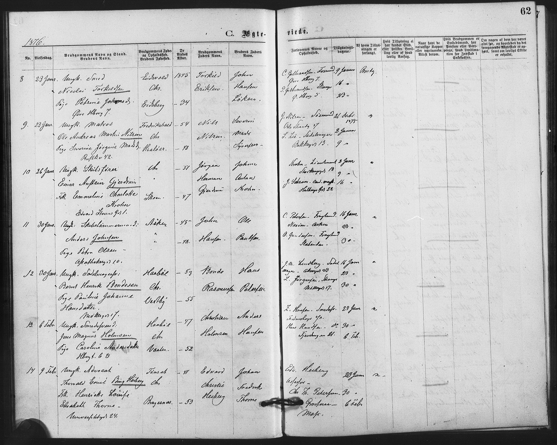 Trefoldighet prestekontor Kirkebøker, SAO/A-10882/F/Fc/L0002: Parish register (official) no. III 2, 1874-1881, p. 62