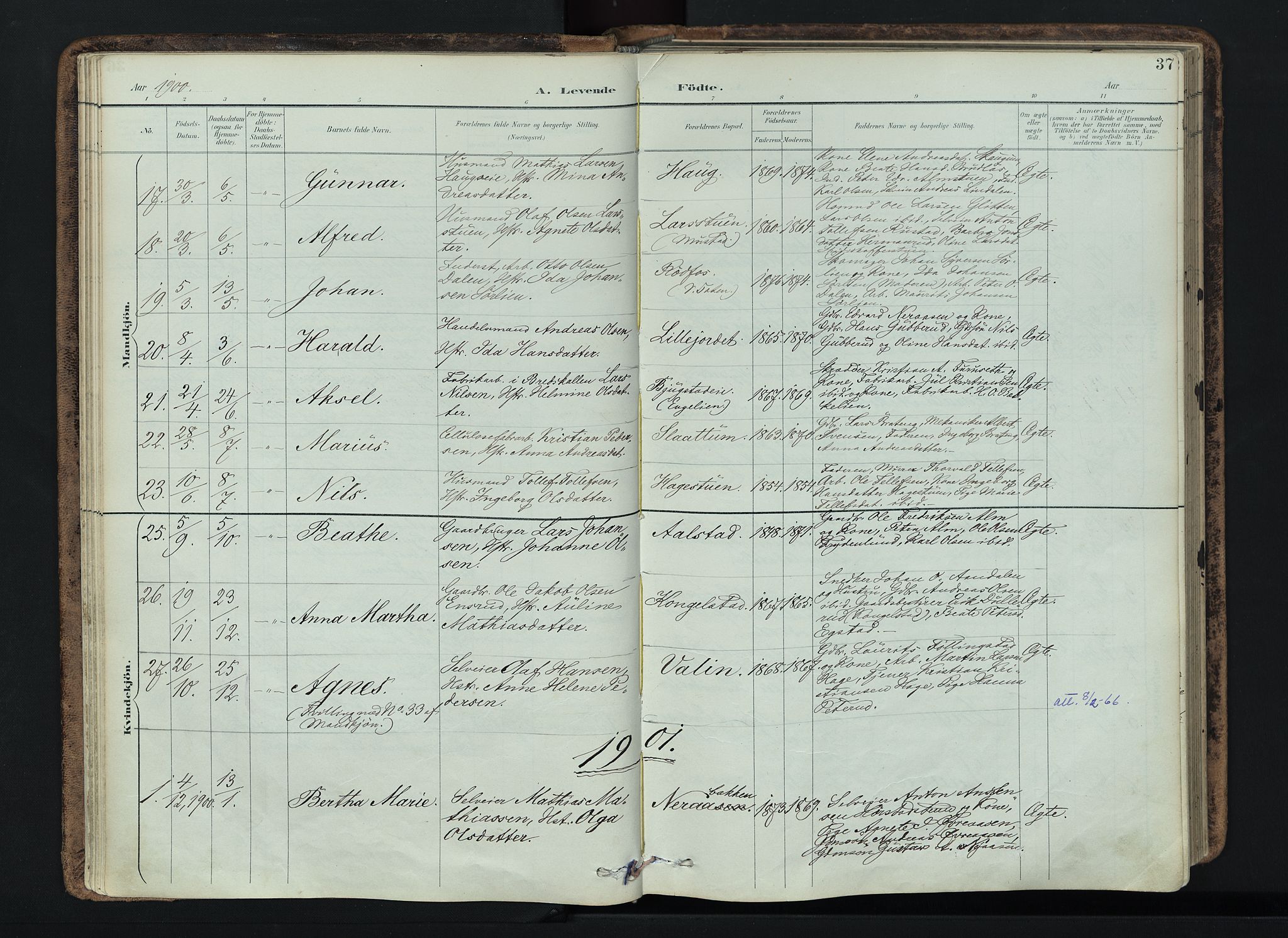 Vardal prestekontor, SAH/PREST-100/H/Ha/Haa/L0019: Parish register (official) no. 19, 1893-1907, p. 37