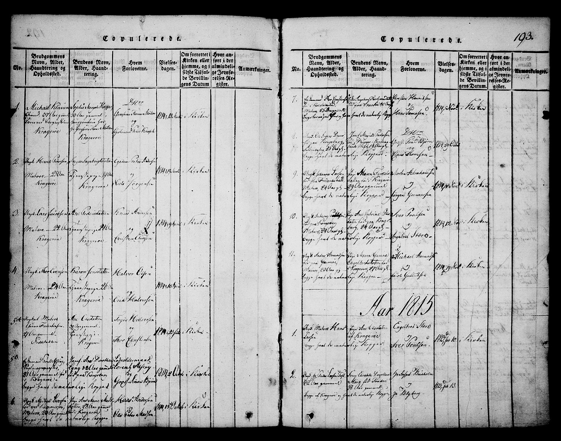 Kragerø kirkebøker, SAKO/A-278/G/Ga/L0002: Parish register (copy) no. 2, 1814-1831, p. 193