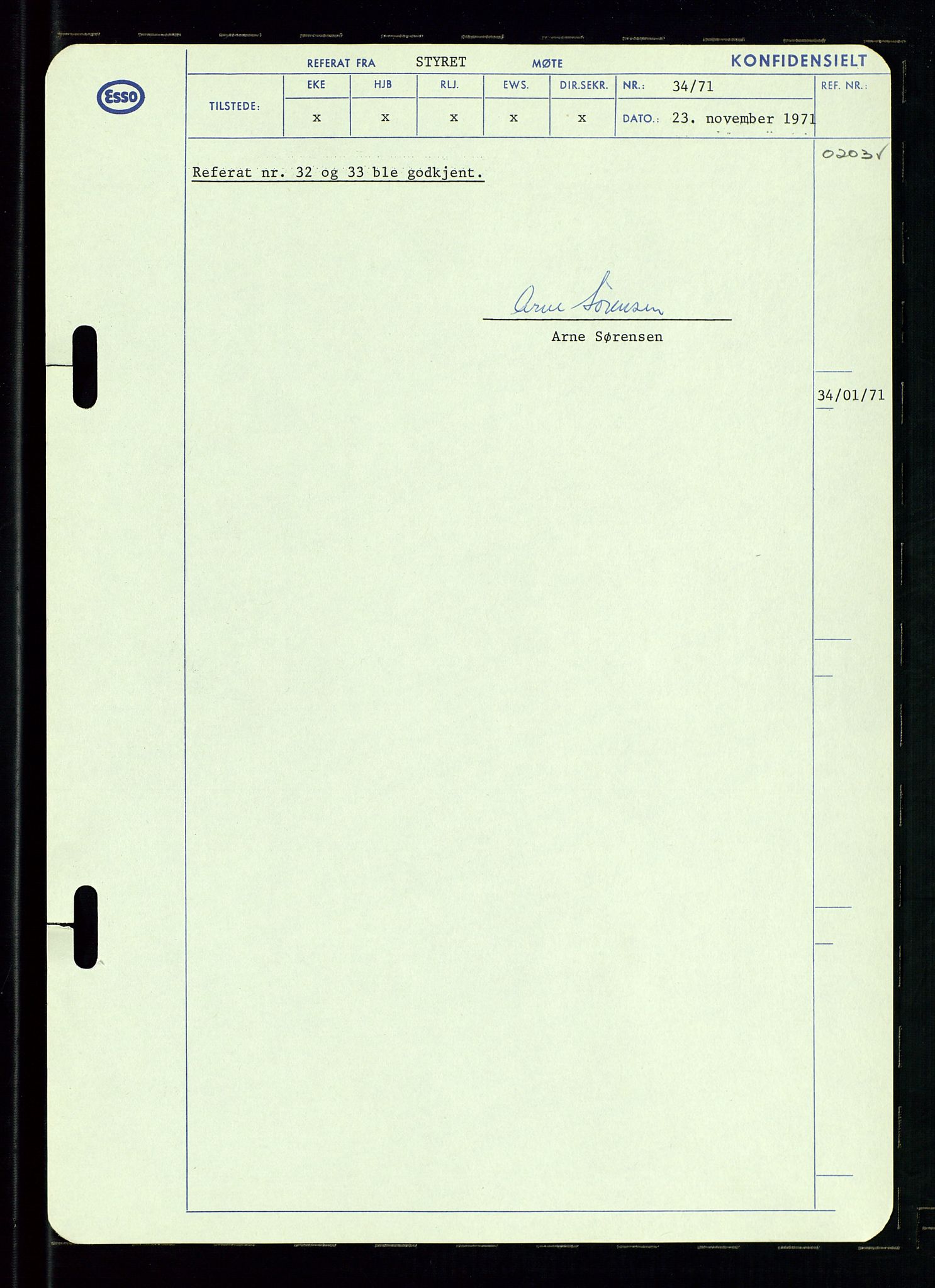 Pa 0982 - Esso Norge A/S, AV/SAST-A-100448/A/Aa/L0003/0002: Den administrerende direksjon Board minutes (styrereferater) og Bedriftforsamlingsprotokoll / Den administrerende direksjon Board minutes (styrereferater), 1970-1974, p. 131