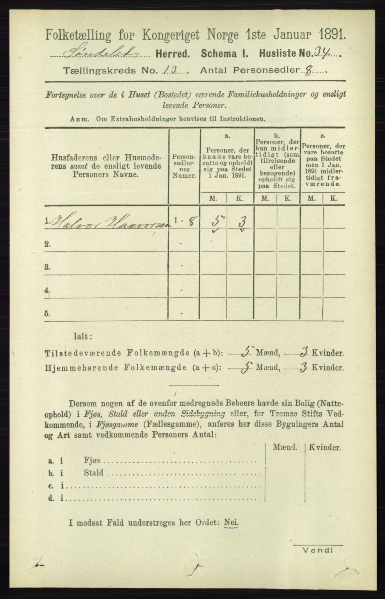 RA, 1891 census for 0913 Søndeled, 1891, p. 3899