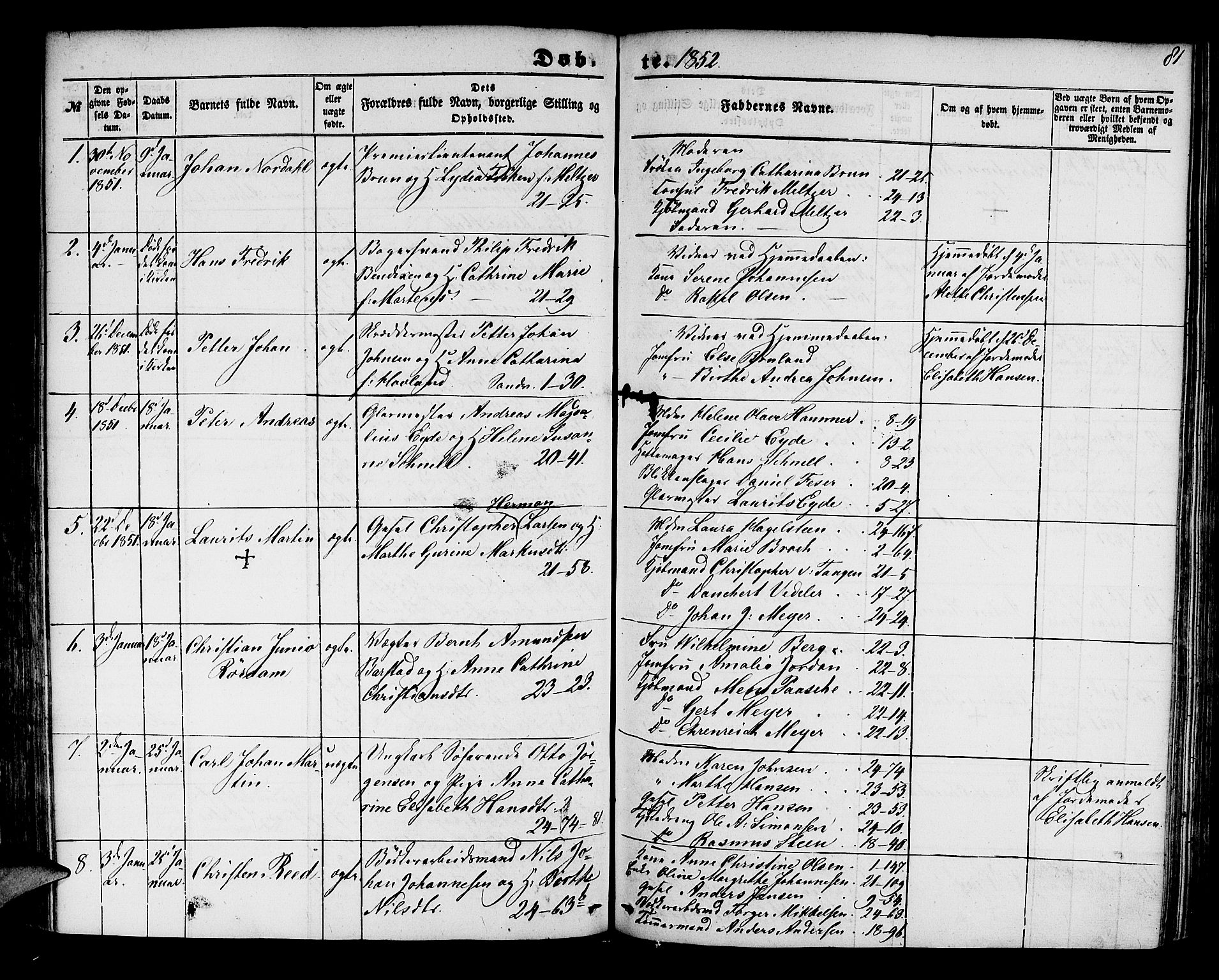 Korskirken sokneprestembete, SAB/A-76101/H/Hab: Parish register (copy) no. B 2, 1847-1853, p. 81