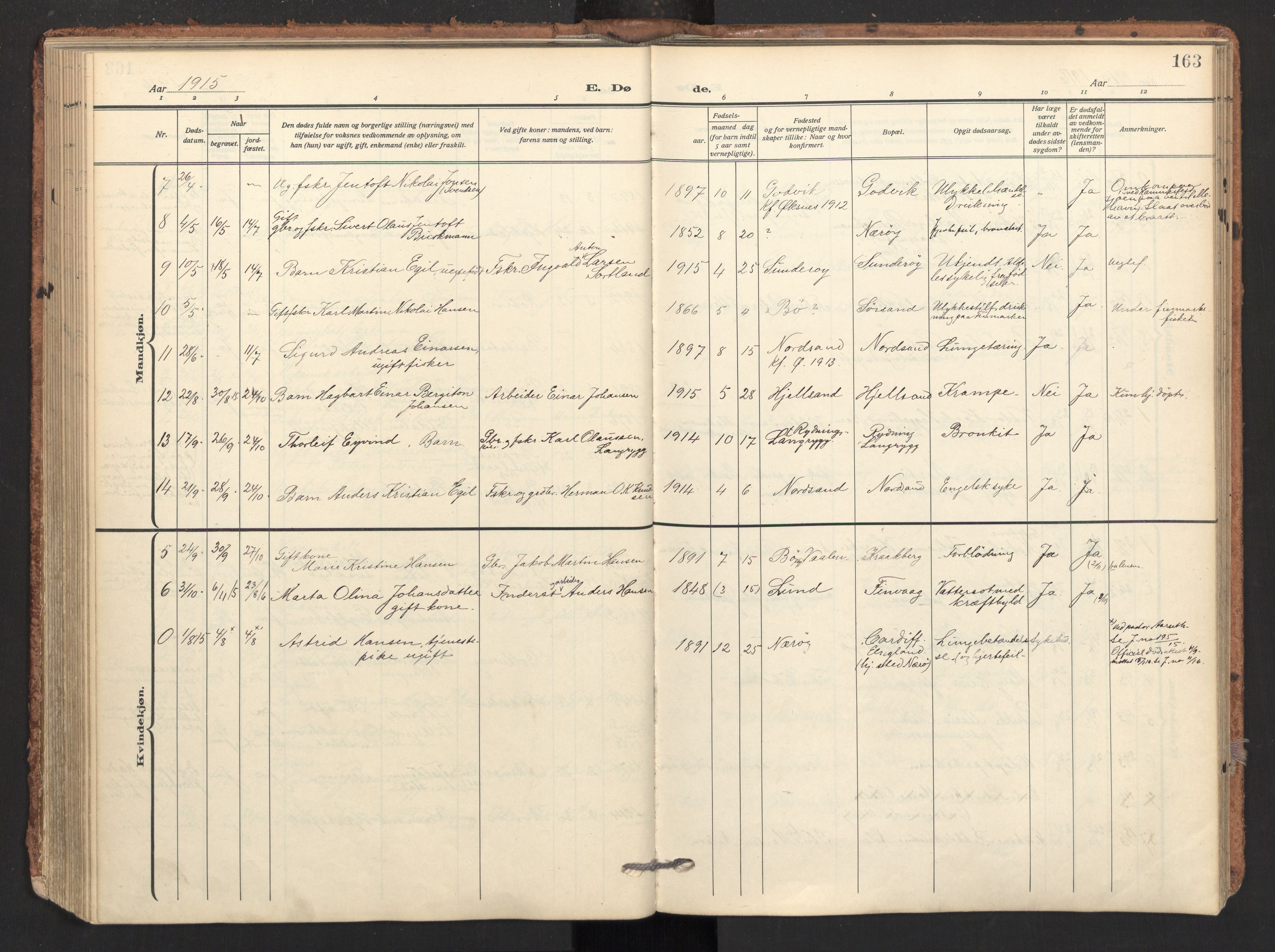 Ministerialprotokoller, klokkerbøker og fødselsregistre - Nordland, SAT/A-1459/893/L1343: Parish register (official) no. 893A15, 1914-1928, p. 163