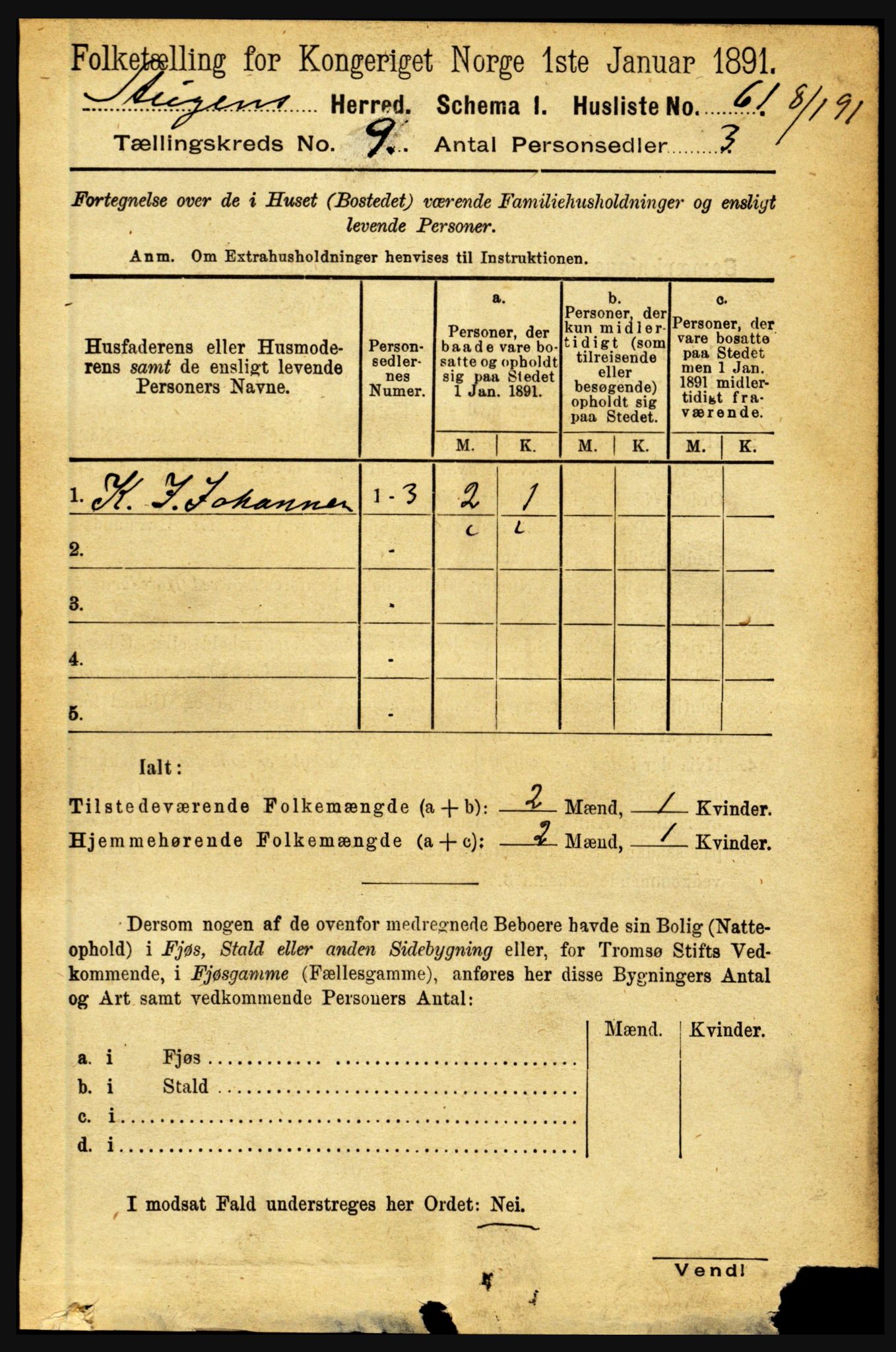 RA, 1891 census for 1848 Steigen, 1891, p. 3054