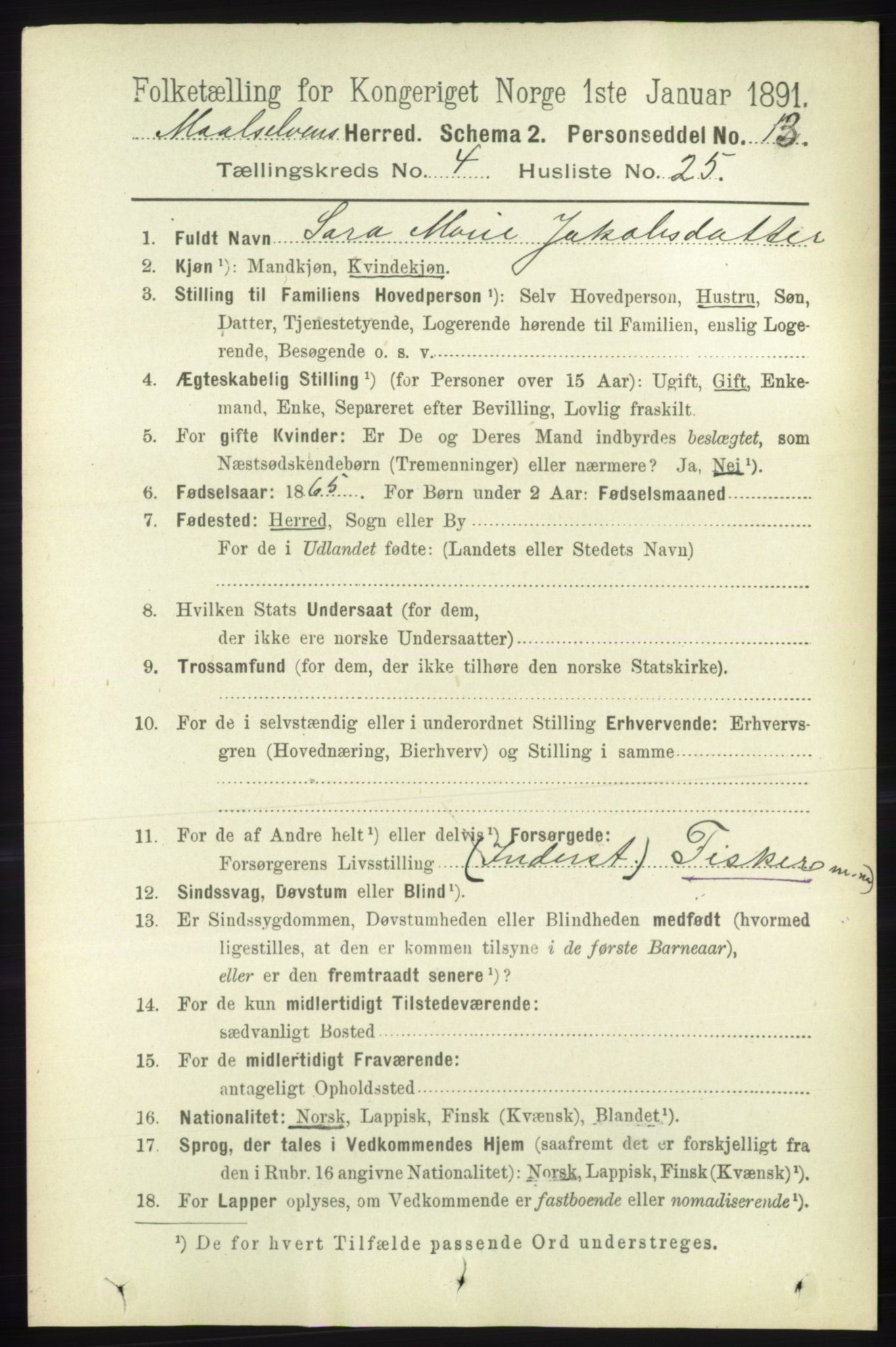 RA, 1891 census for 1924 Målselv, 1891, p. 1265