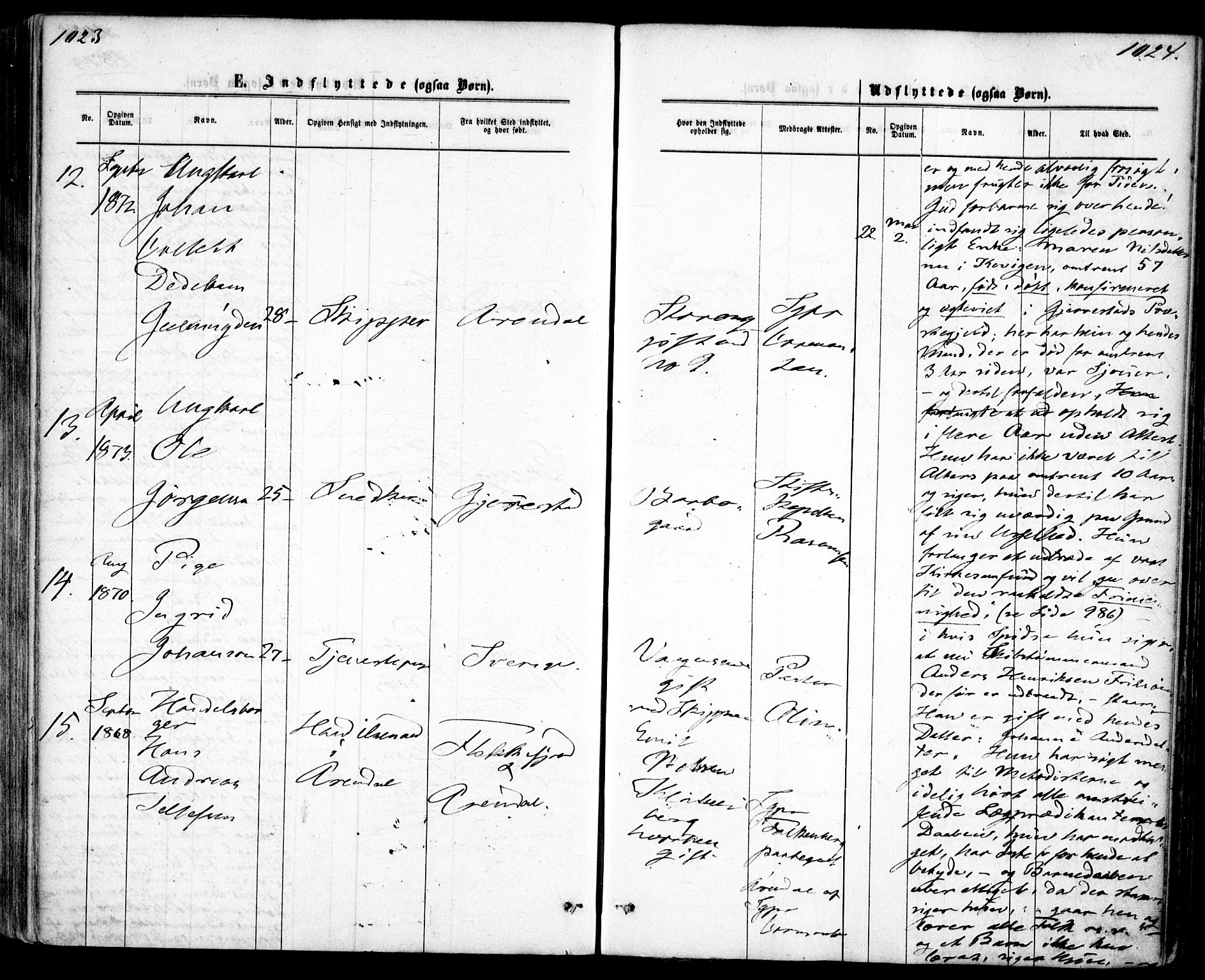 Tromøy sokneprestkontor, AV/SAK-1111-0041/F/Fa/L0008: Parish register (official) no. A 8, 1870-1877, p. 1023-1024