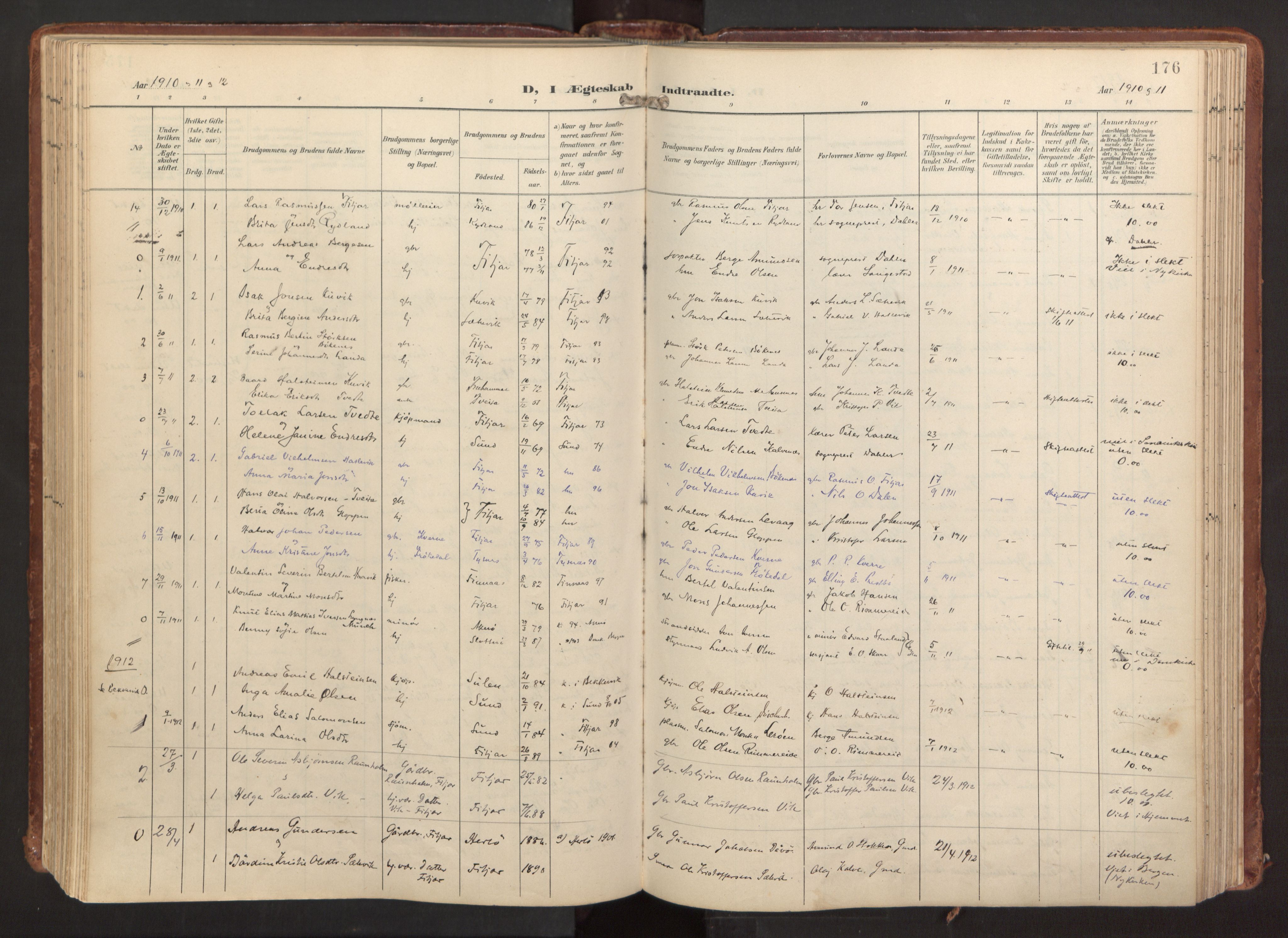 Fitjar sokneprestembete, SAB/A-99926: Parish register (official) no. A 3, 1900-1918, p. 176