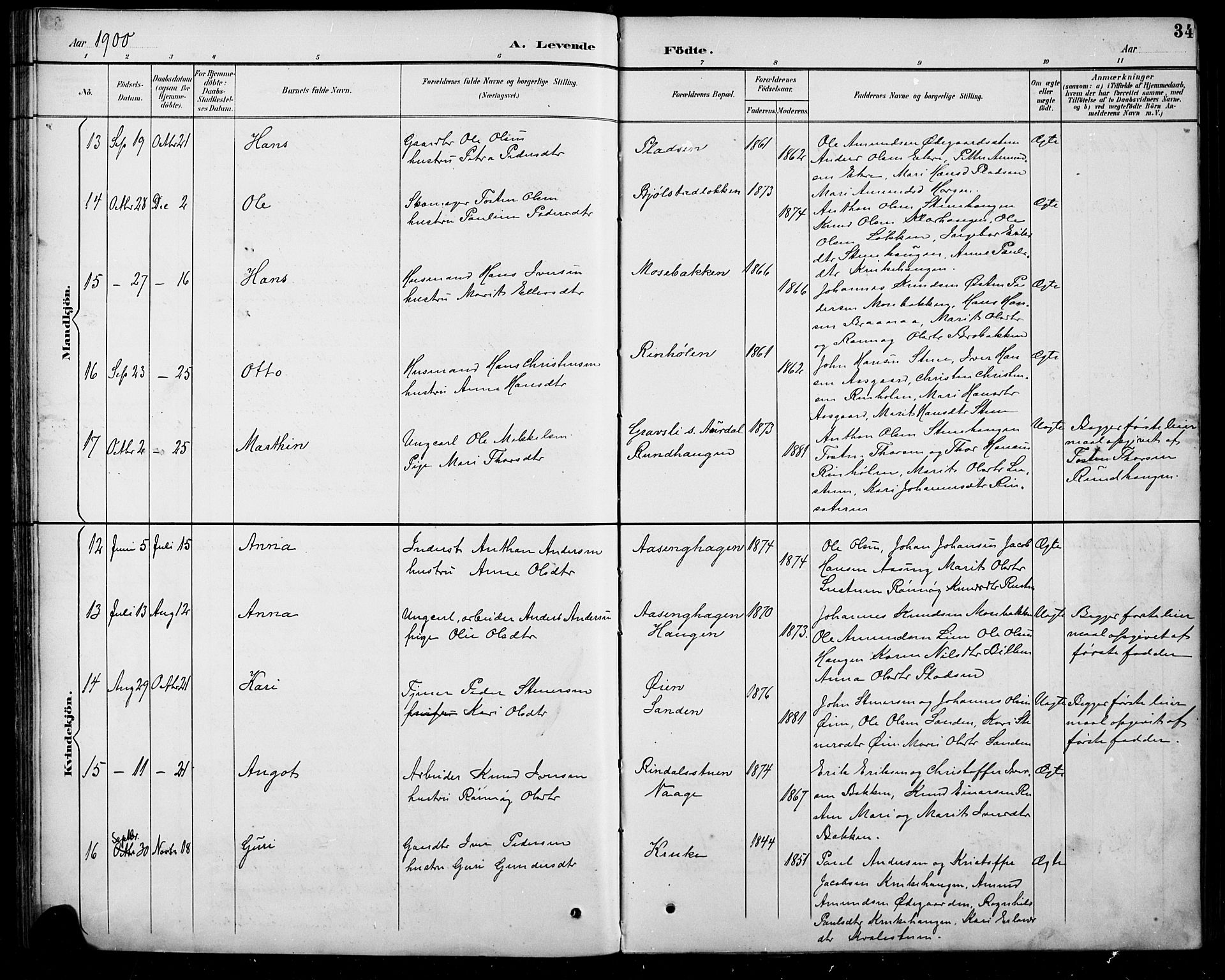 Sel prestekontor, AV/SAH-PREST-074/H/Ha/Hab/L0005: Parish register (copy) no. 5, 1894-1923, p. 34