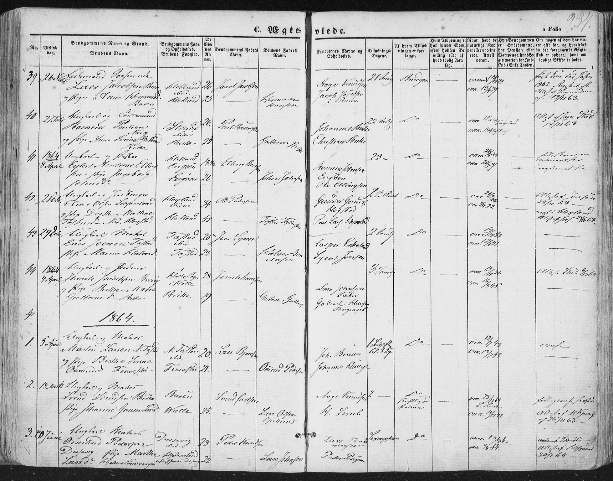 Hetland sokneprestkontor, AV/SAST-A-101826/30/30BA/L0002: Parish register (official) no. A 2, 1849-1869, p. 234