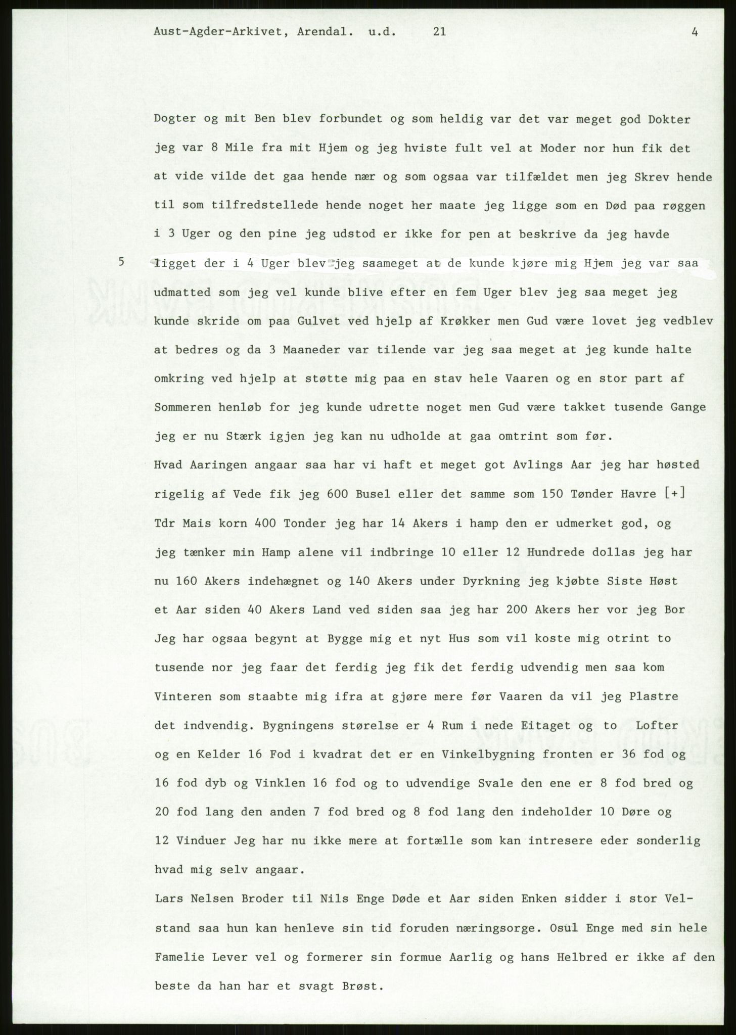 Samlinger til kildeutgivelse, Amerikabrevene, AV/RA-EA-4057/F/L0026: Innlån fra Aust-Agder: Aust-Agder-Arkivet - Erickson, 1838-1914, p. 291