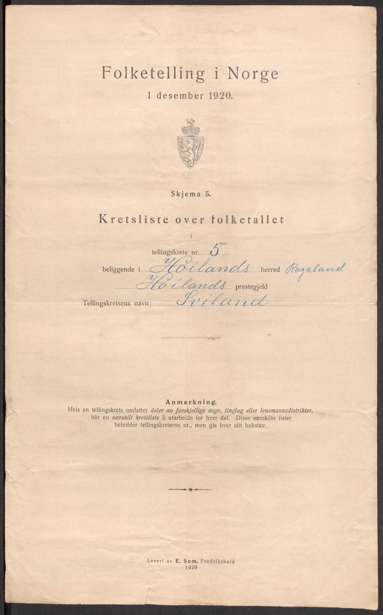 SAST, 1920 census for Høyland, 1920, p. 21