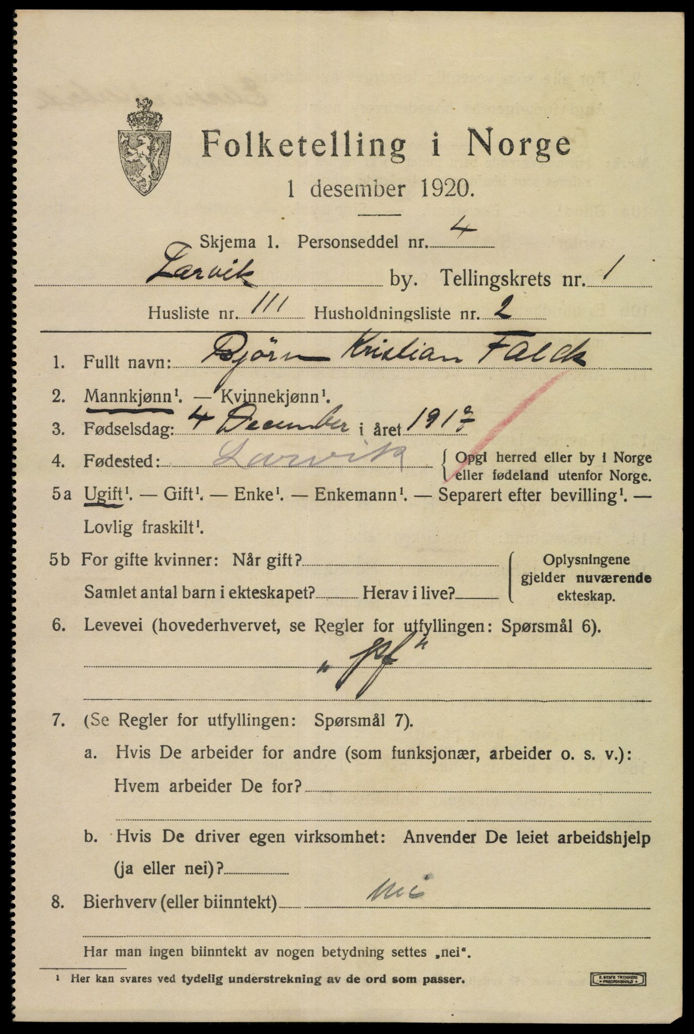 SAKO, 1920 census for Larvik, 1920, p. 10322