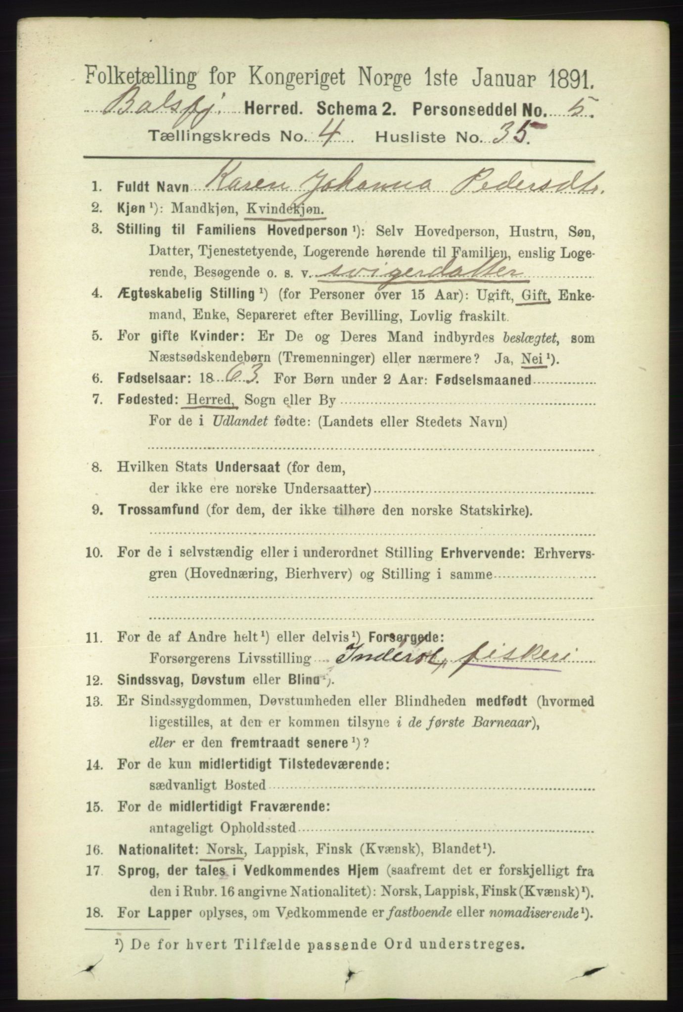 RA, 1891 census for 1933 Balsfjord, 1891, p. 1372