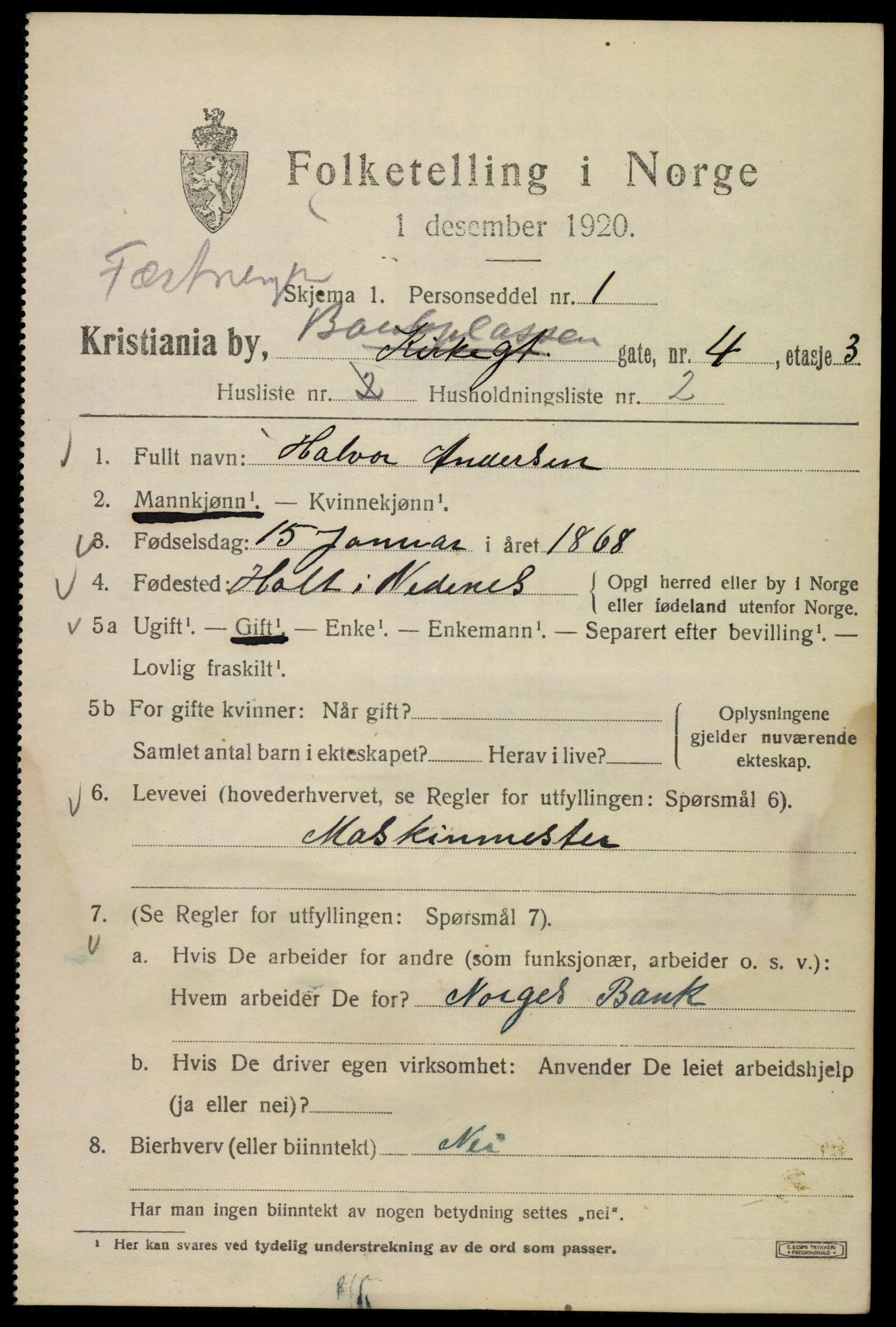 SAO, 1920 census for Kristiania, 1920, p. 150207