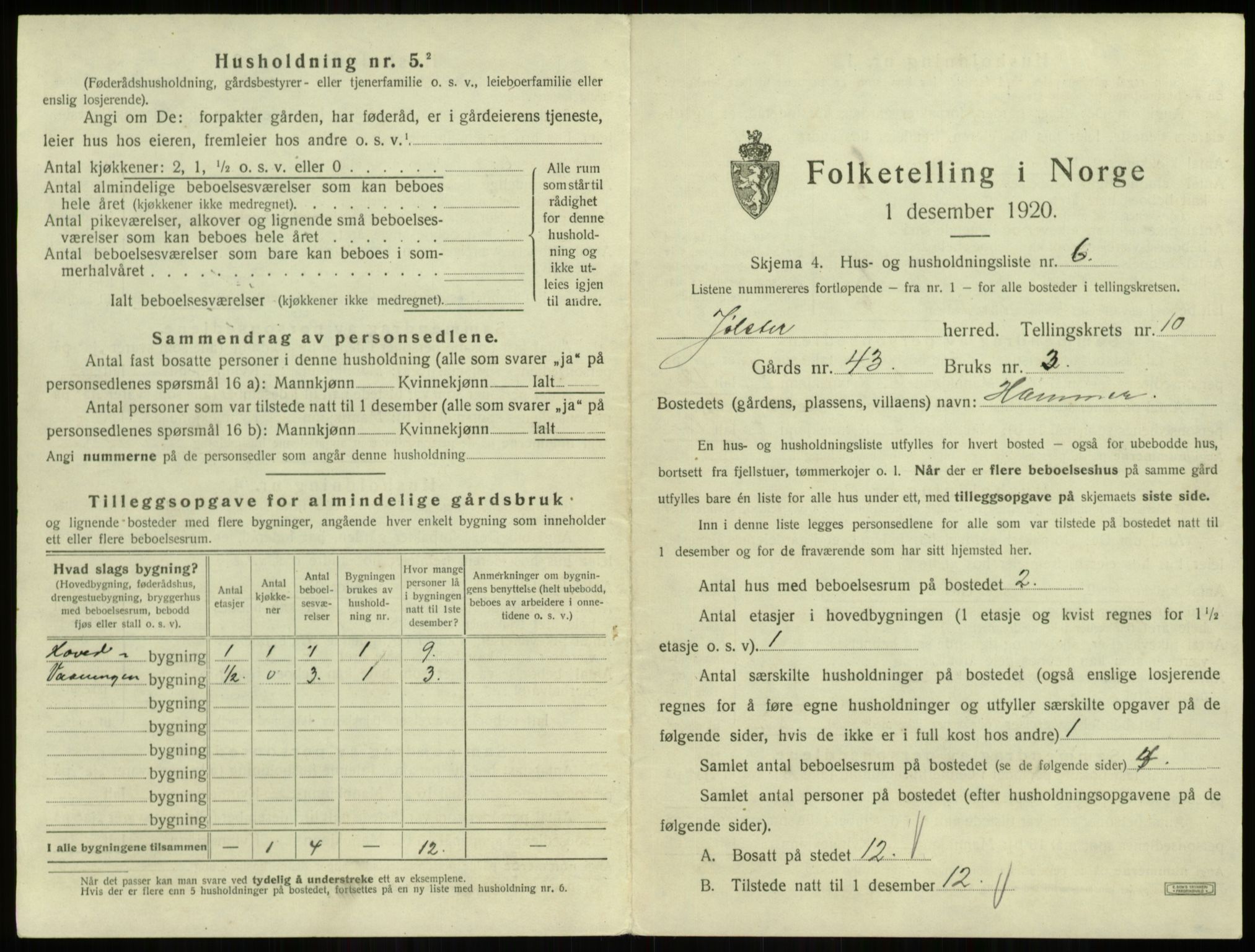 SAB, 1920 census for Jølster, 1920, p. 618