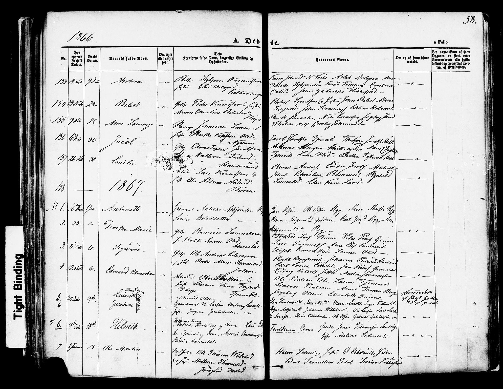 Hetland sokneprestkontor, SAST/A-101826/30/30BA/L0003: Parish register (official) no. A 3, 1862-1876, p. 58