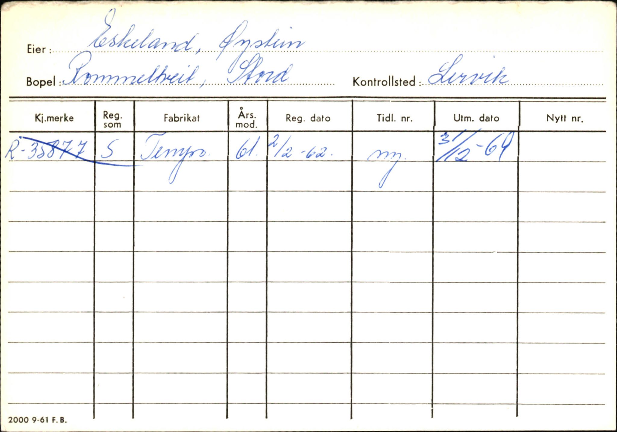 Statens vegvesen, Hordaland vegkontor, AV/SAB-A-5201/2/Ha/L0012: R-eierkort E-F, 1920-1971, p. 29