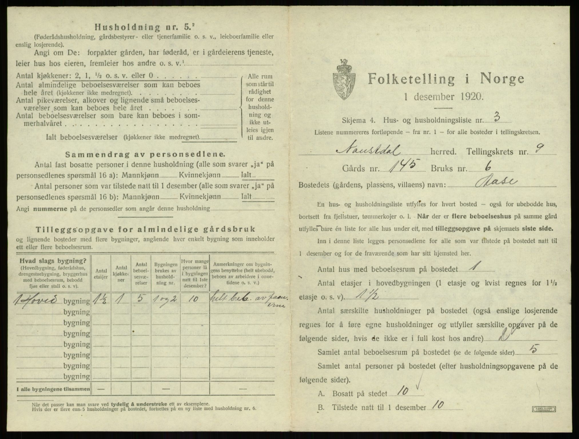 SAB, 1920 census for Naustdal, 1920, p. 801