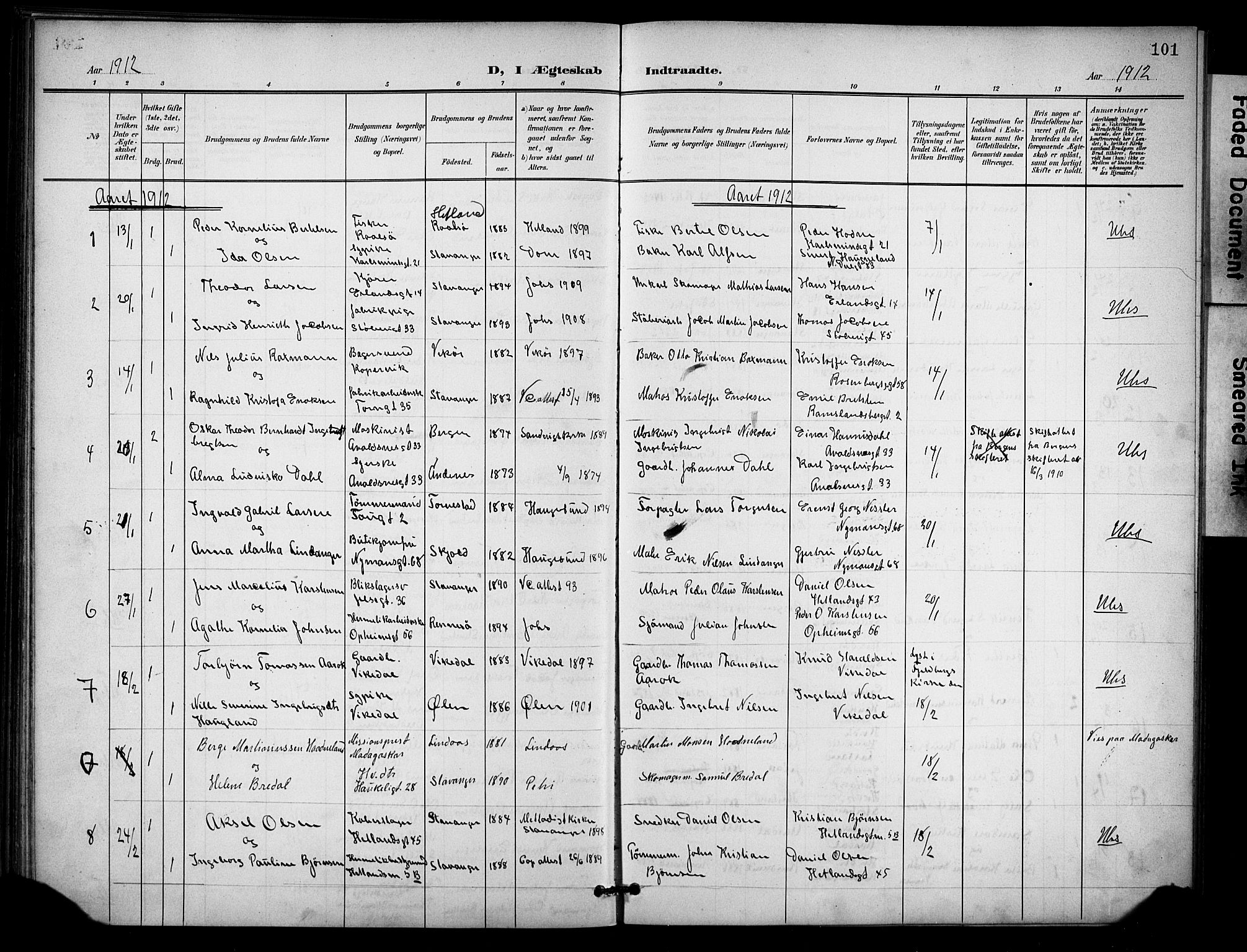 St. Johannes sokneprestkontor, AV/SAST-A-101814/001/30/30BB/L0005: Parish register (copy) no. B 5, 1901-1917, p. 101