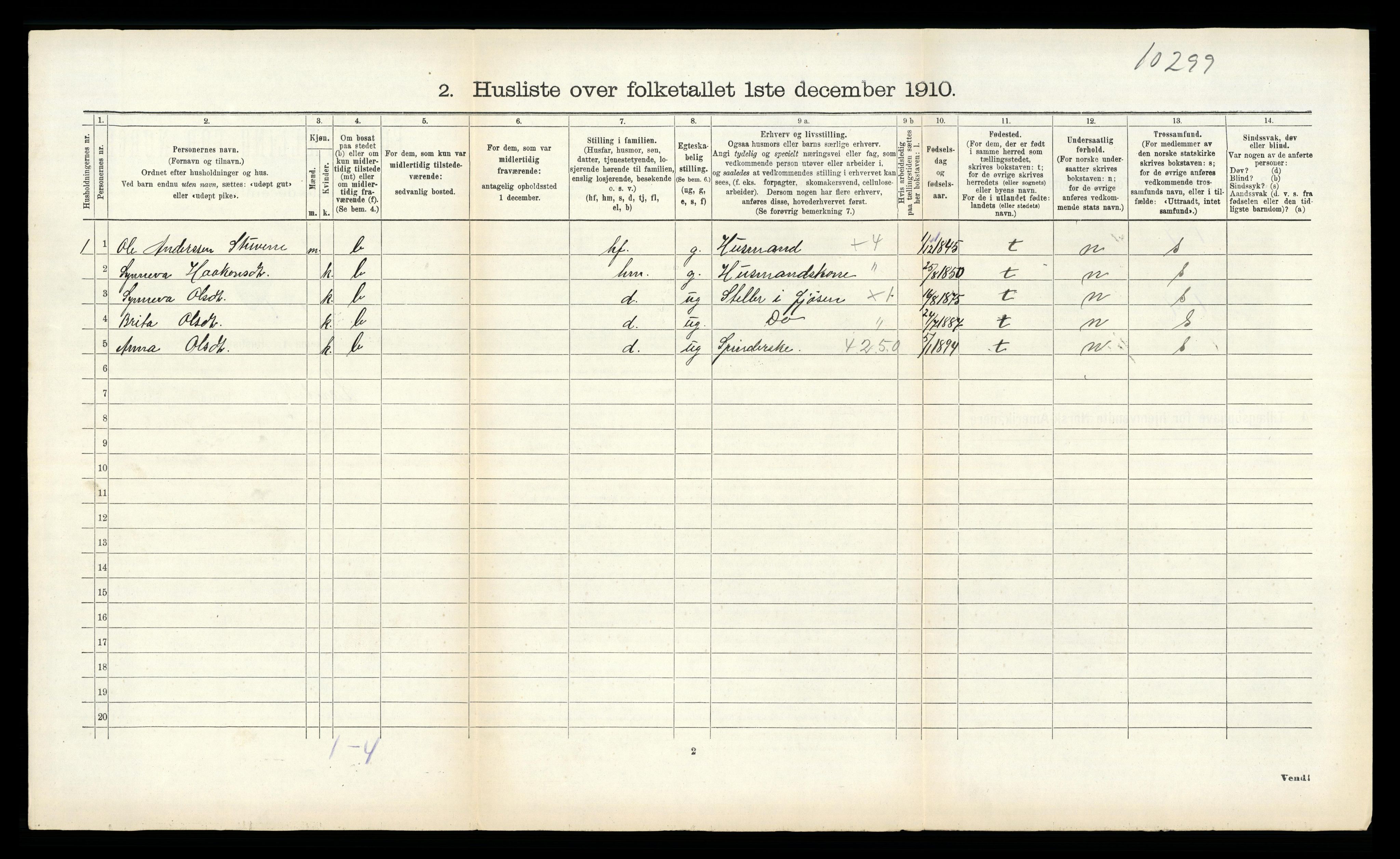 RA, 1910 census for Lærdal, 1910, p. 707