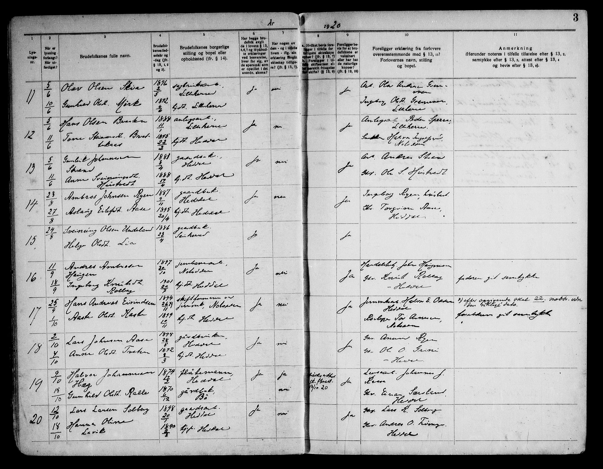 Heddal kirkebøker, AV/SAKO-A-268/H/Ha/L0002: Banns register no. 2, 1919-1958, p. 3
