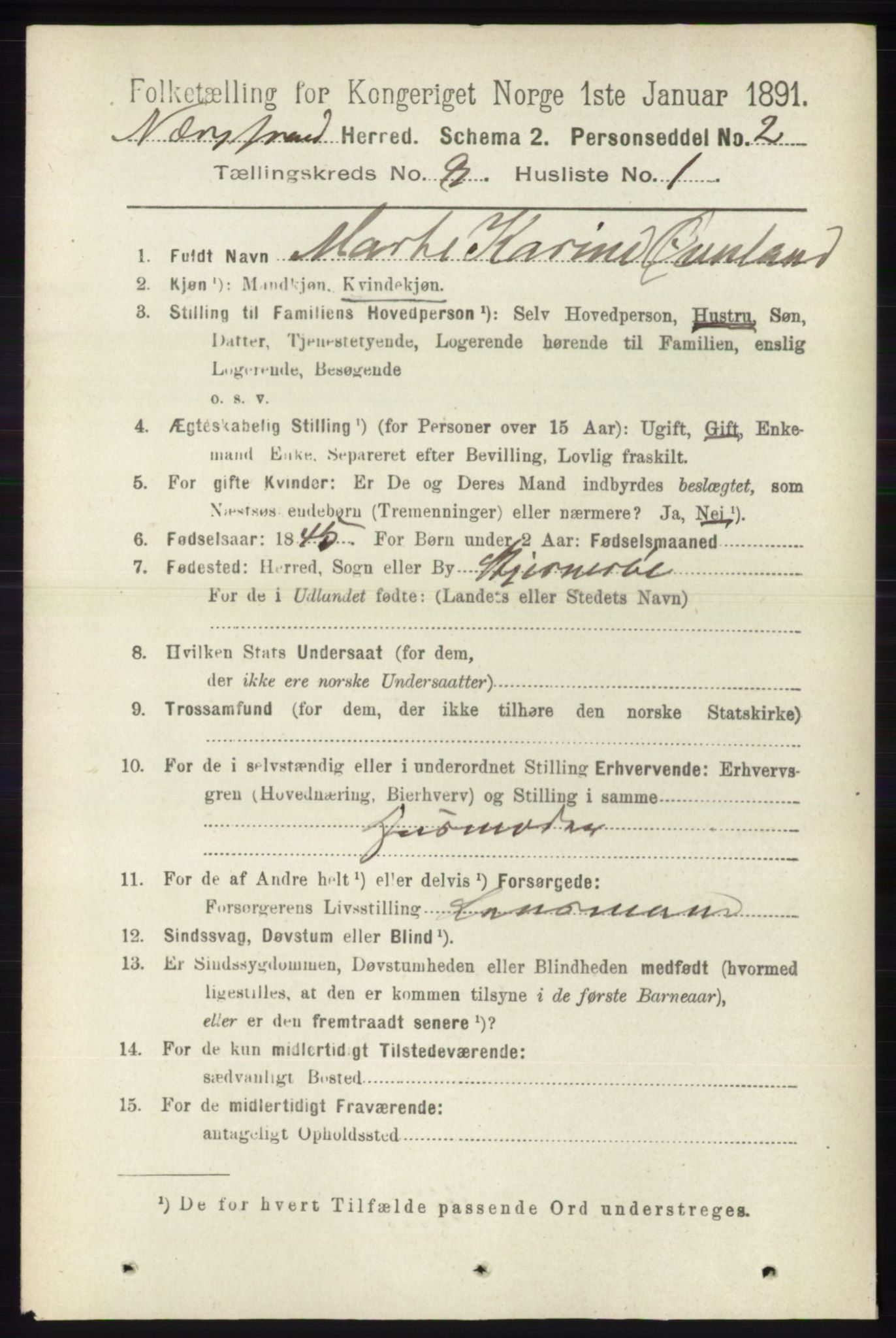 RA, 1891 census for 1139 Nedstrand, 1891, p. 1438