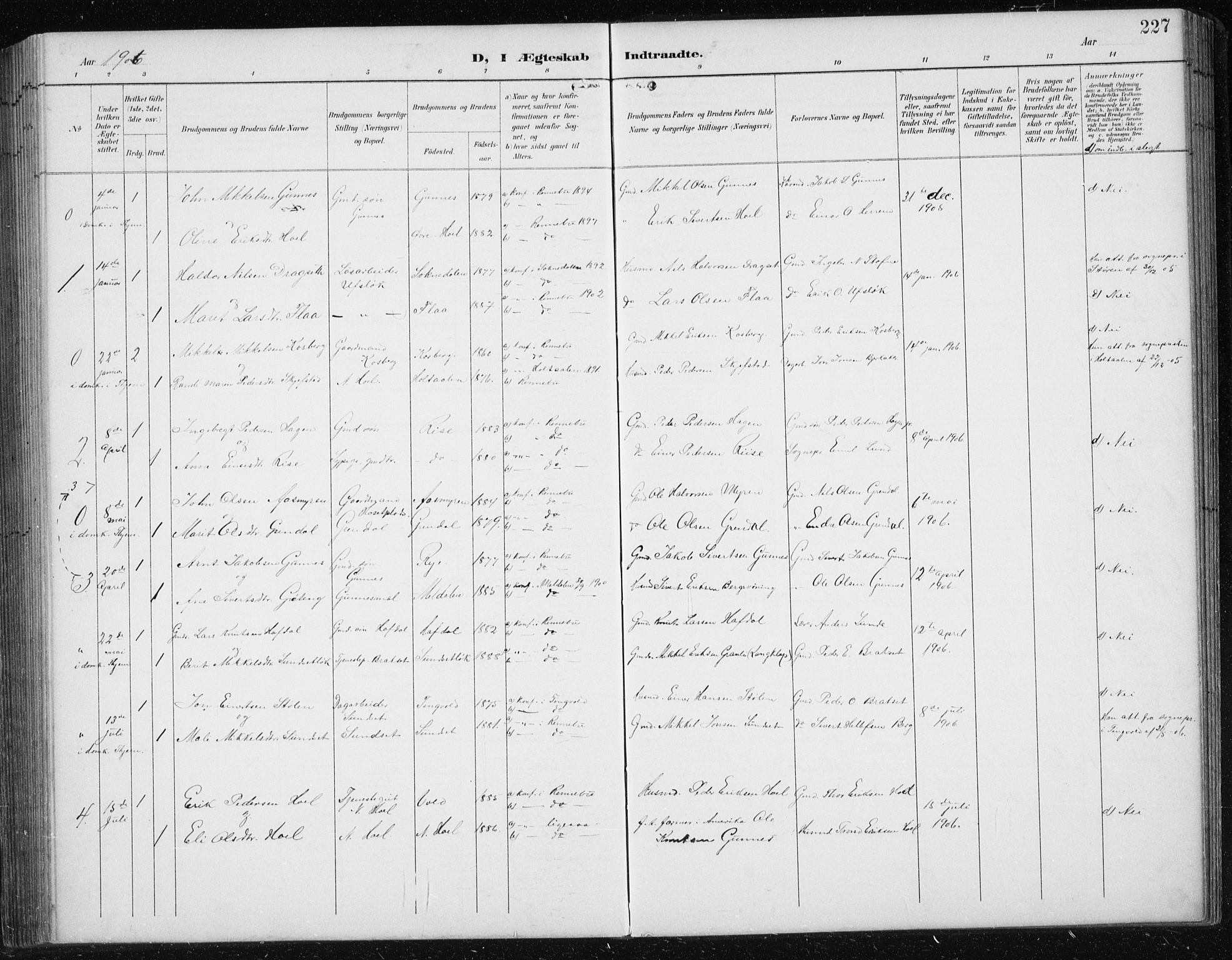 Ministerialprotokoller, klokkerbøker og fødselsregistre - Sør-Trøndelag, SAT/A-1456/674/L0876: Parish register (copy) no. 674C03, 1892-1912, p. 227
