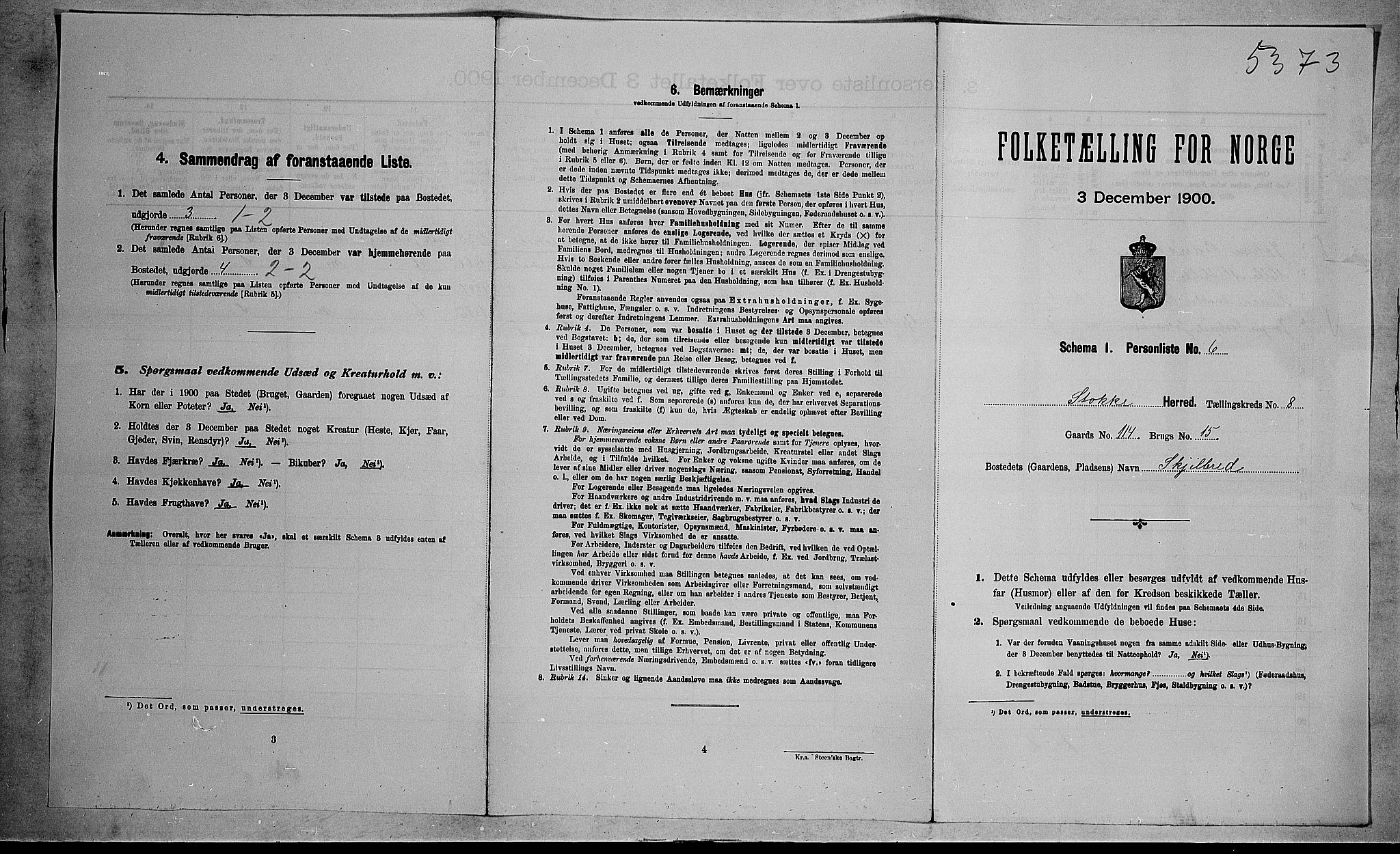 RA, 1900 census for Stokke, 1900, p. 1411