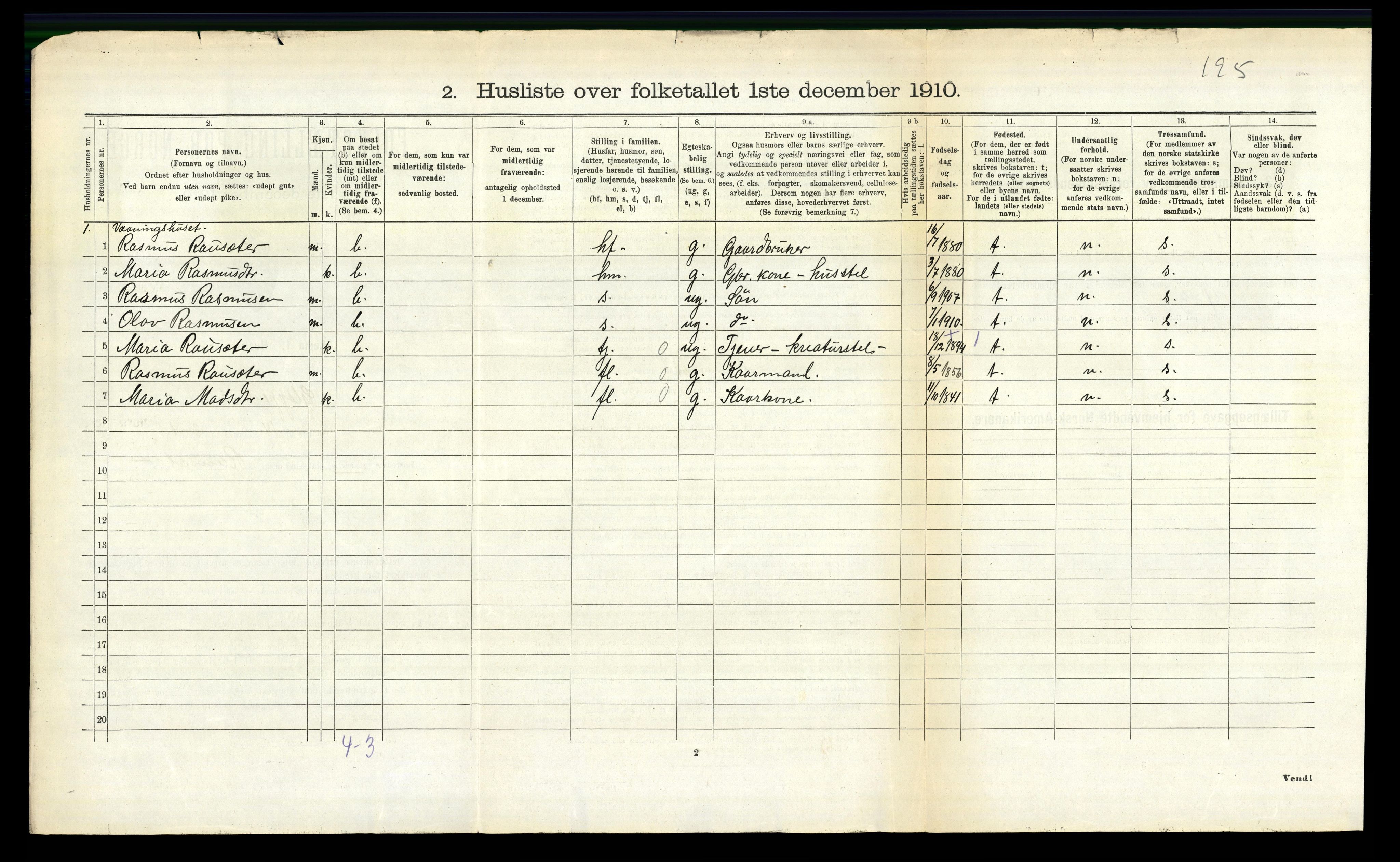 RA, 1910 census for Gloppen, 1910, p. 305