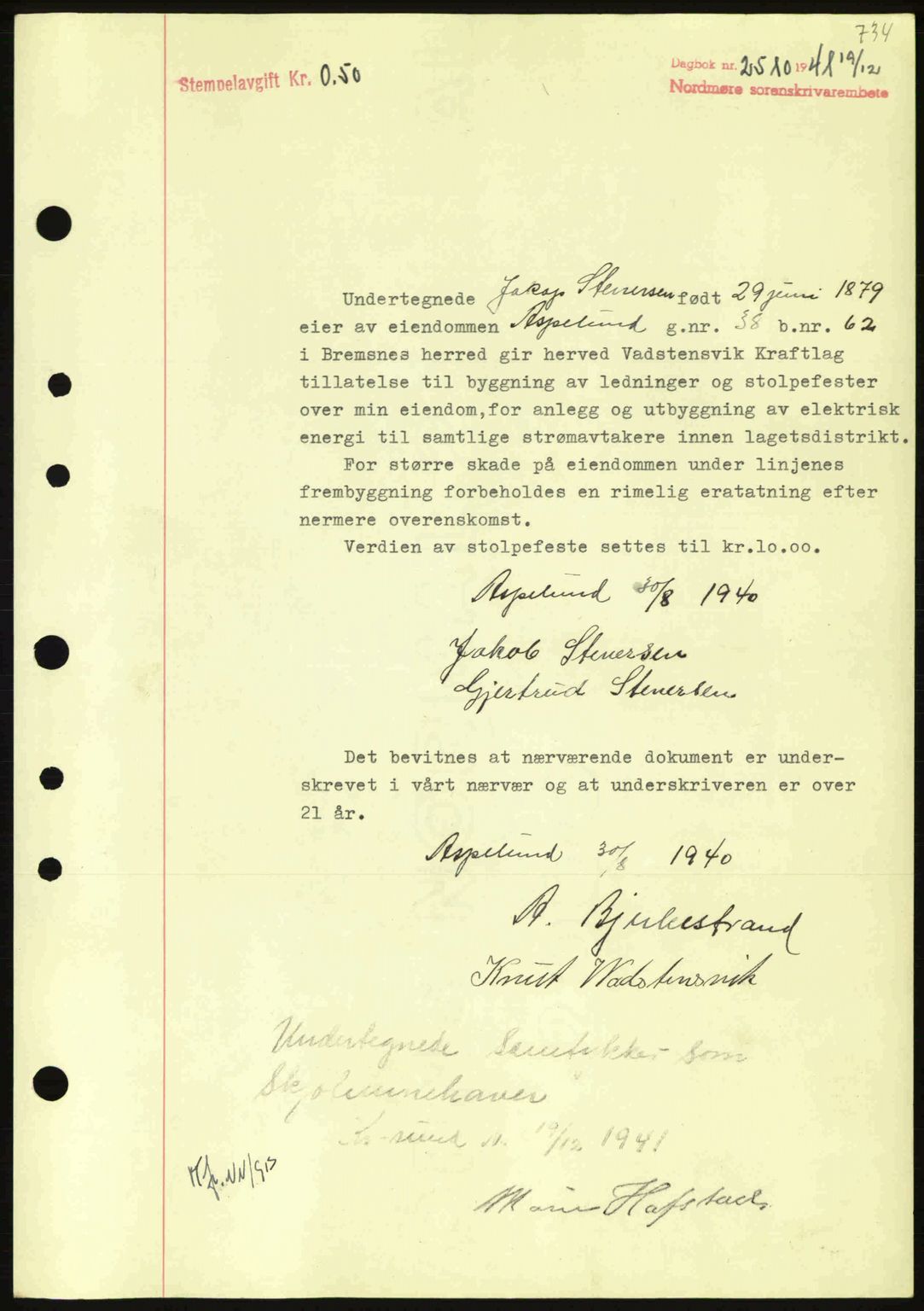 Nordmøre sorenskriveri, AV/SAT-A-4132/1/2/2Ca: Mortgage book no. B88, 1941-1942, Diary no: : 2510/1941