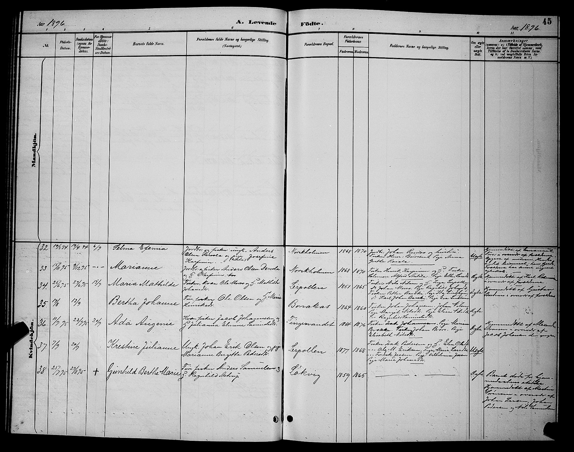 Tana sokneprestkontor, AV/SATØ-S-1334/H/Hb/L0004klokker: Parish register (copy) no. 4, 1890-1903, p. 45