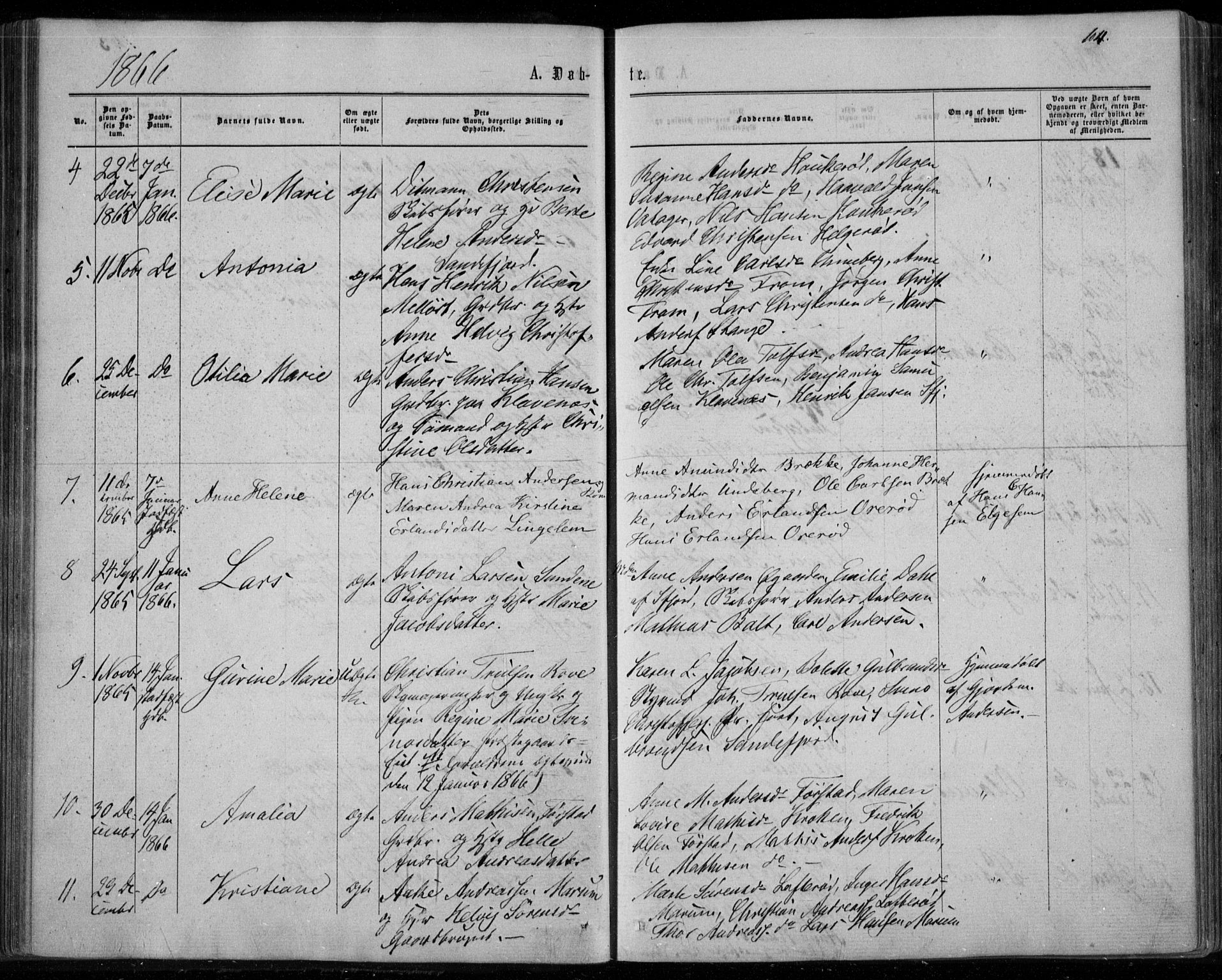 Sandar kirkebøker, SAKO/A-243/F/Fa/L0008: Parish register (official) no. 8, 1862-1871, p. 104