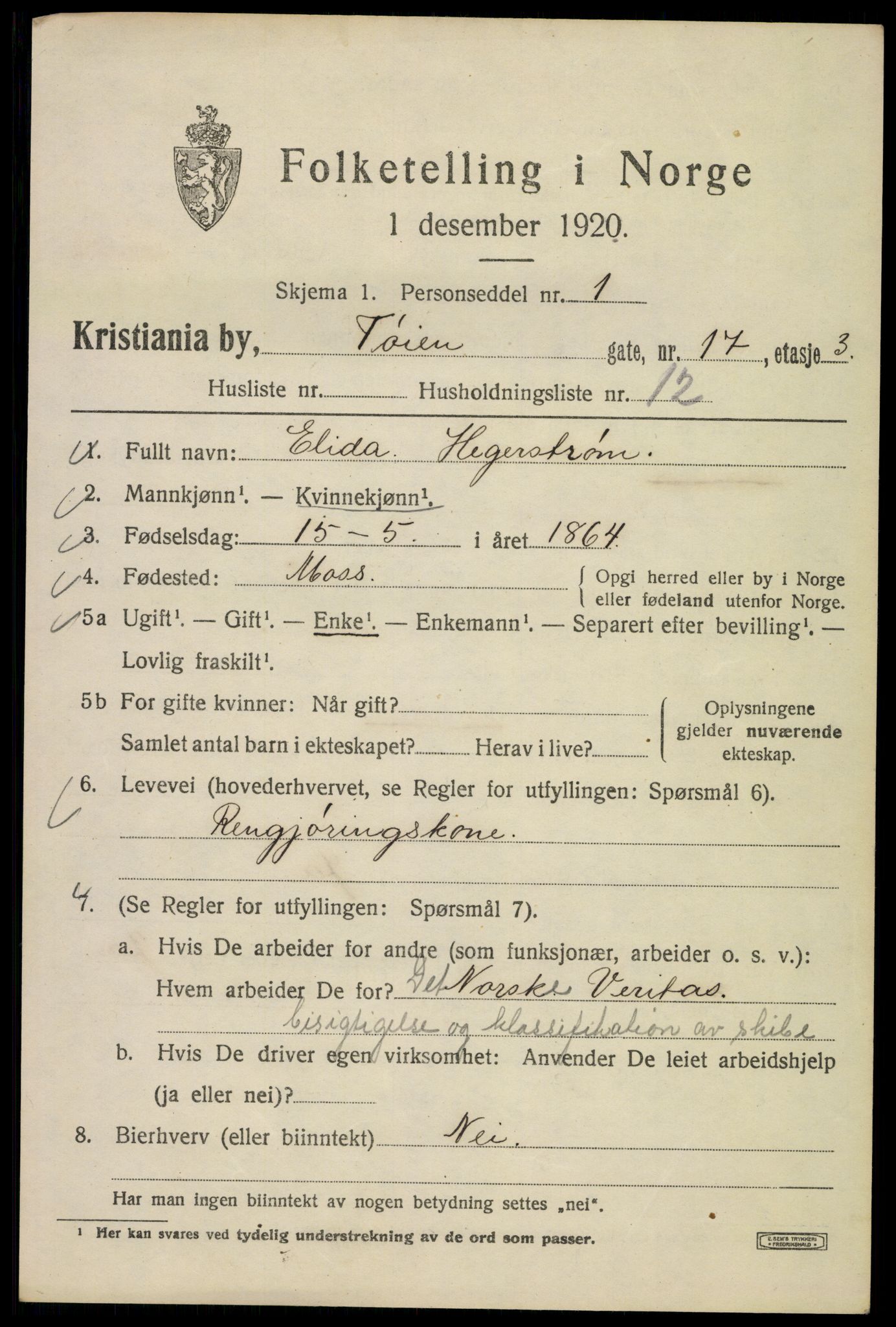 SAO, 1920 census for Kristiania, 1920, p. 605499