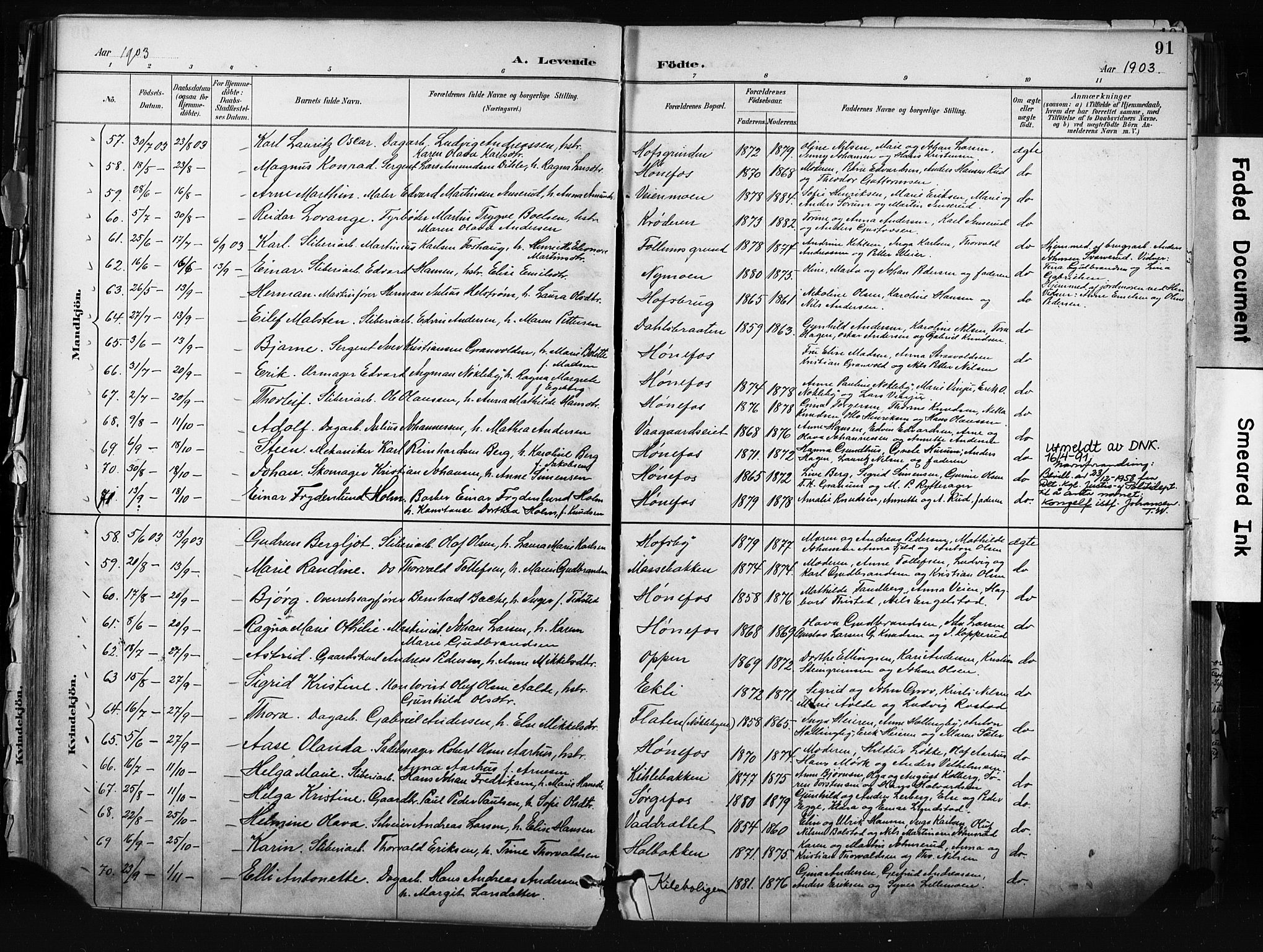 Hønefoss kirkebøker, AV/SAKO-A-609/F/Fa/L0002: Parish register (official) no. 2, 1887-1906, p. 91