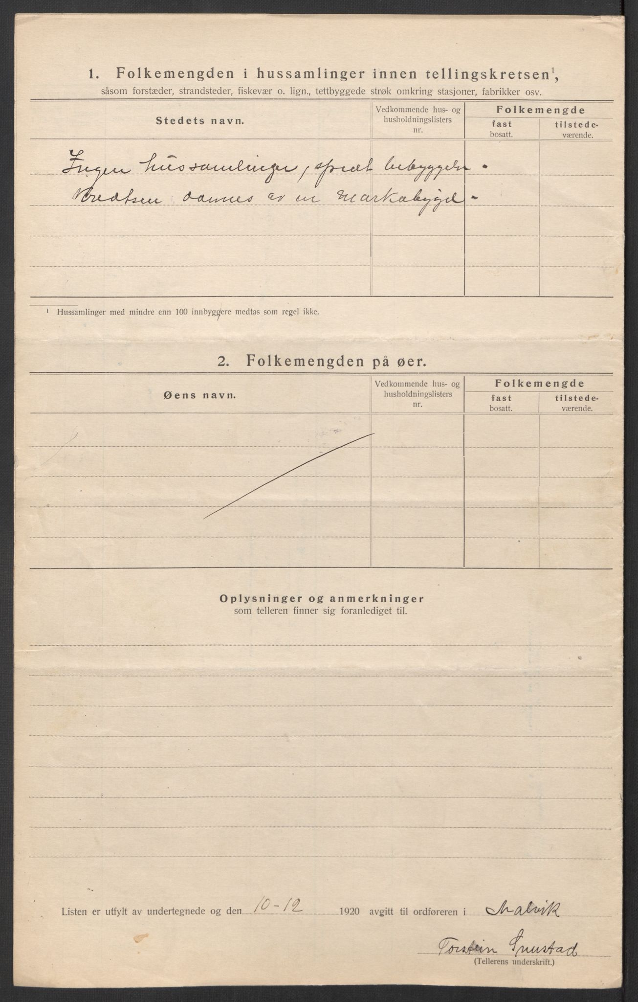 SAT, 1920 census for Malvik, 1920, p. 39