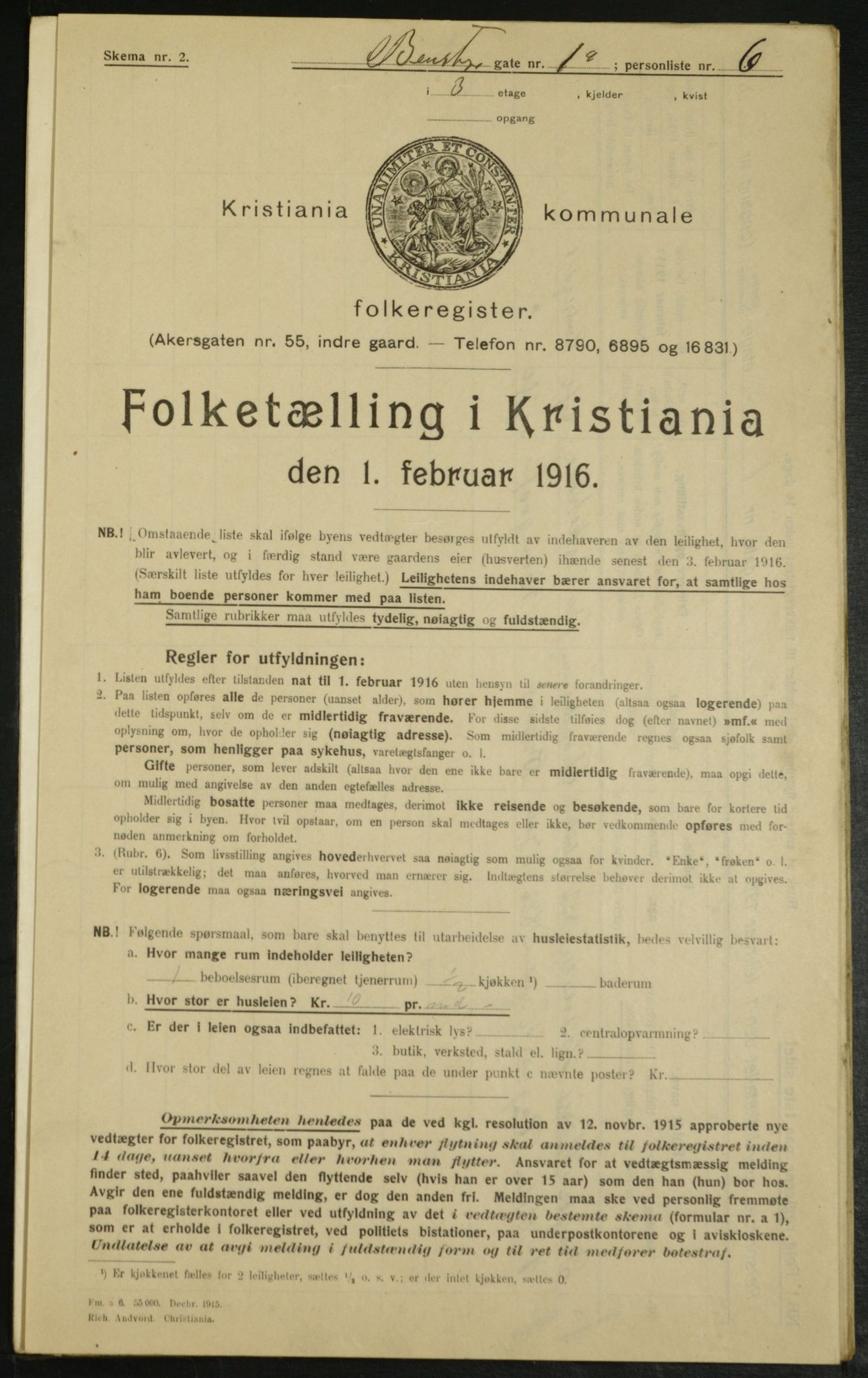 OBA, Municipal Census 1916 for Kristiania, 1916, p. 3567