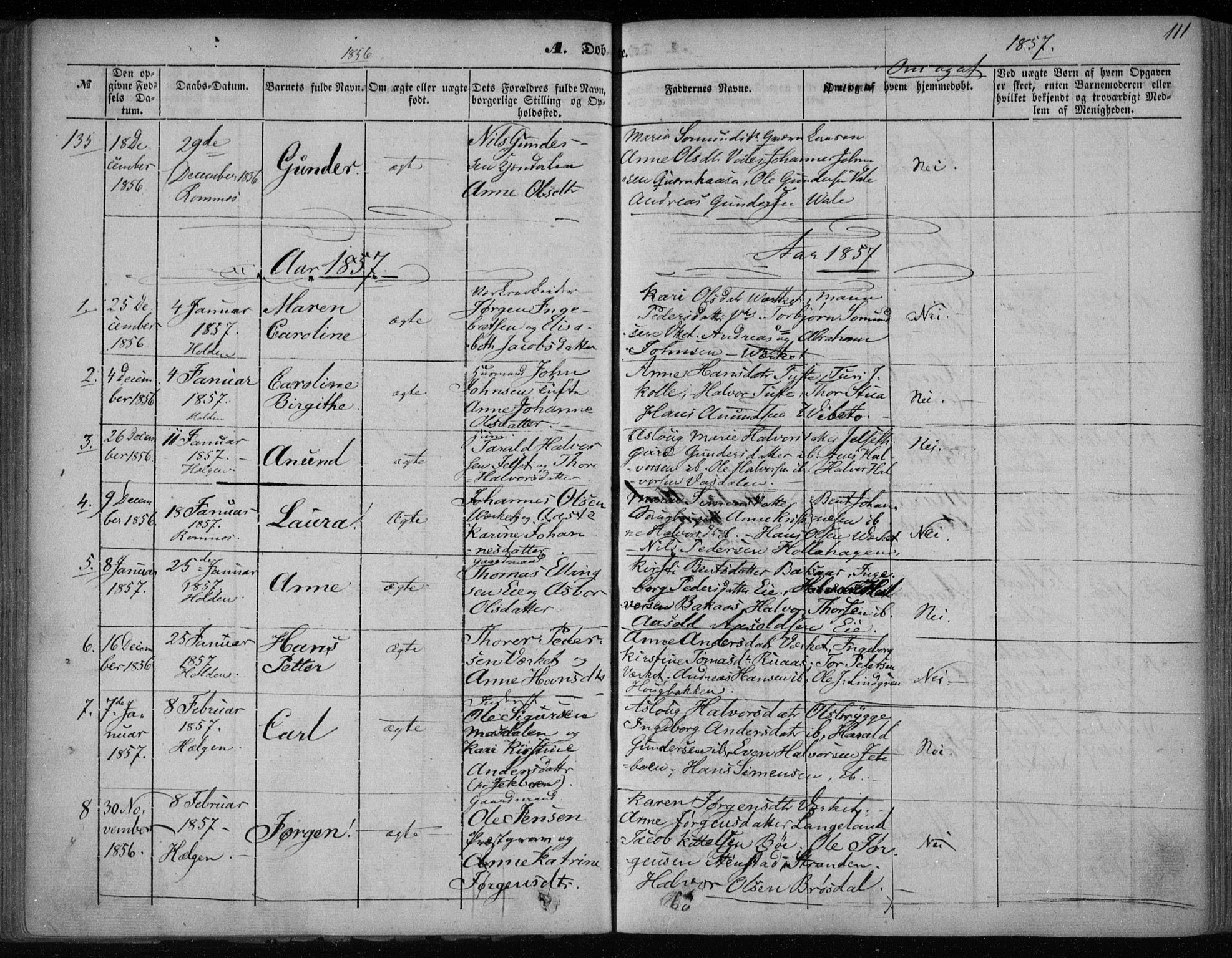 Holla kirkebøker, SAKO/A-272/F/Fa/L0005: Parish register (official) no. 5, 1849-1860, p. 111