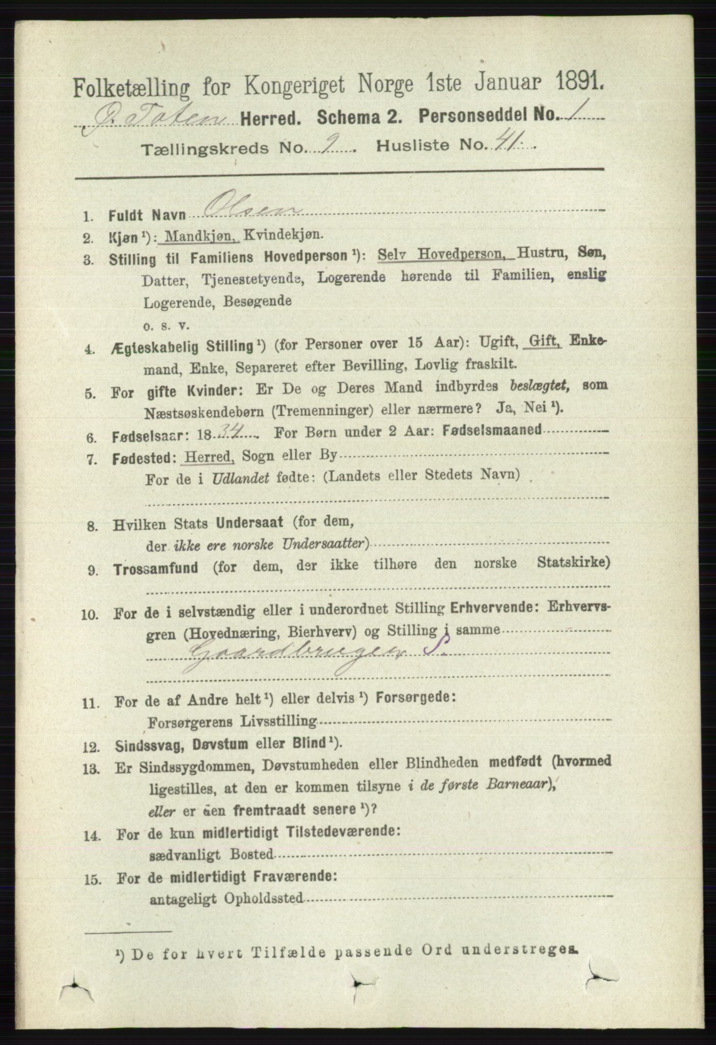 RA, 1891 census for 0528 Østre Toten, 1891, p. 5887