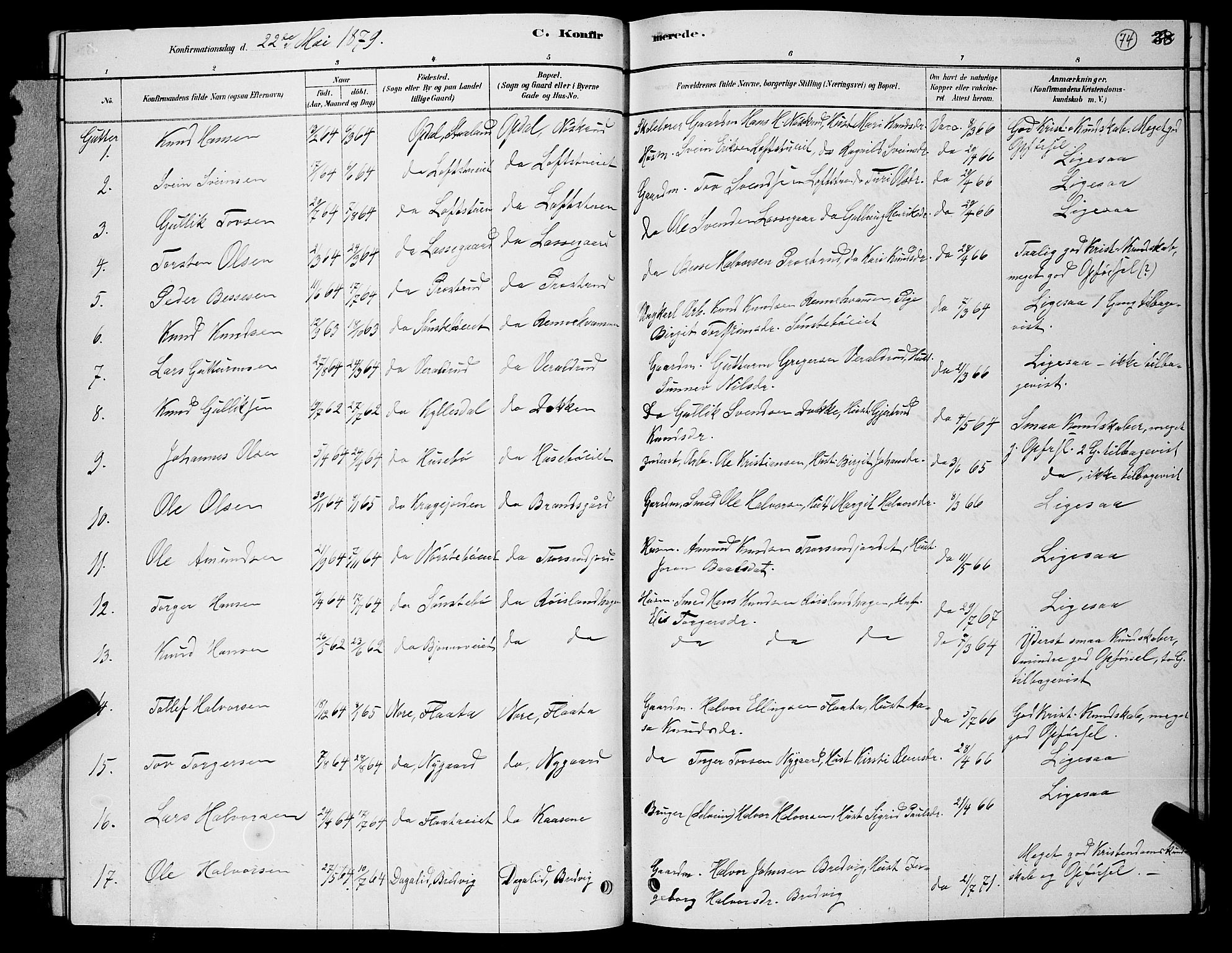 Nore kirkebøker, SAKO/A-238/G/Gb/L0002: Parish register (copy) no. II 2, 1878-1894, p. 74