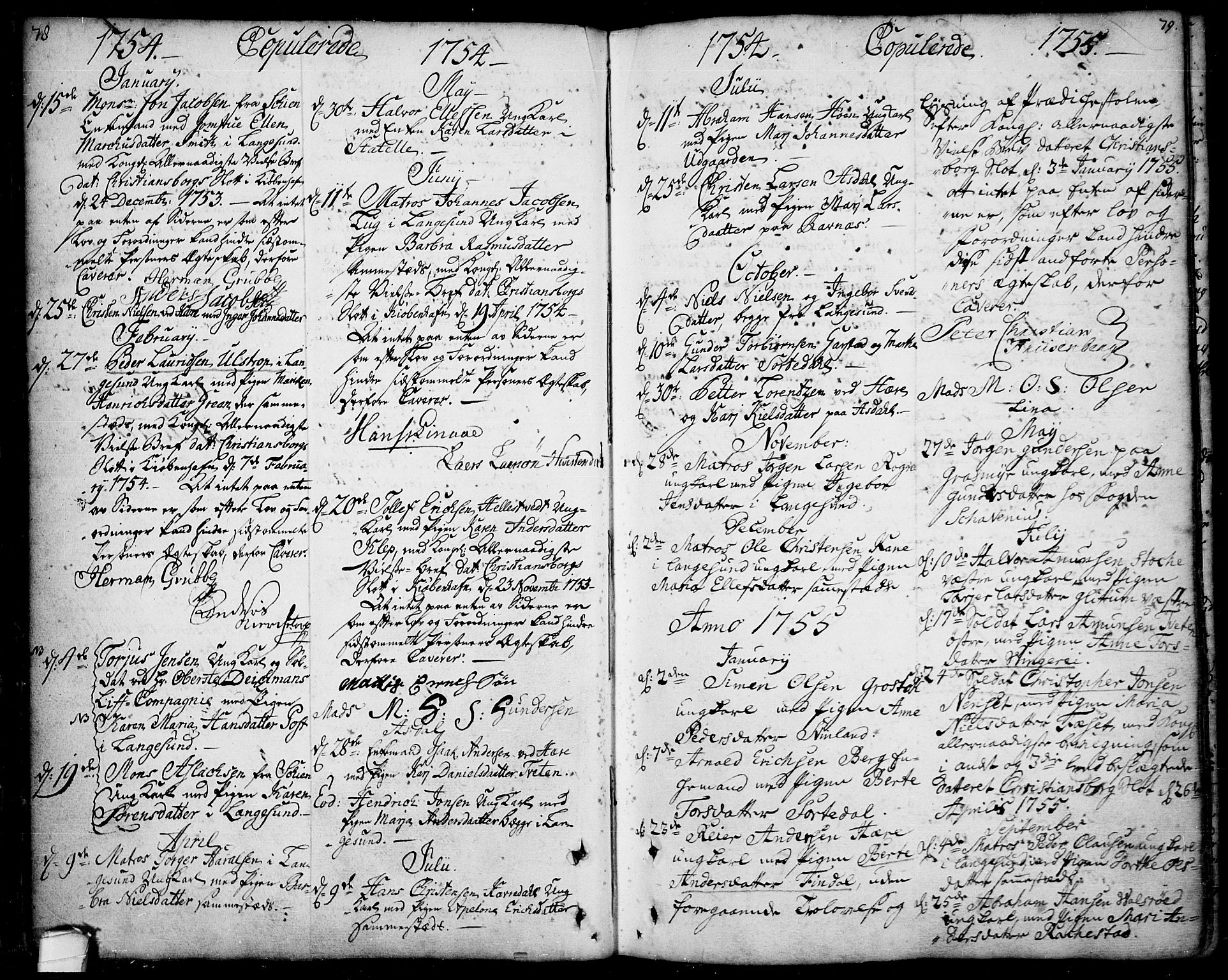 Bamble kirkebøker, SAKO/A-253/F/Fa/L0001: Parish register (official) no. I 1, 1702-1774, p. 78-79
