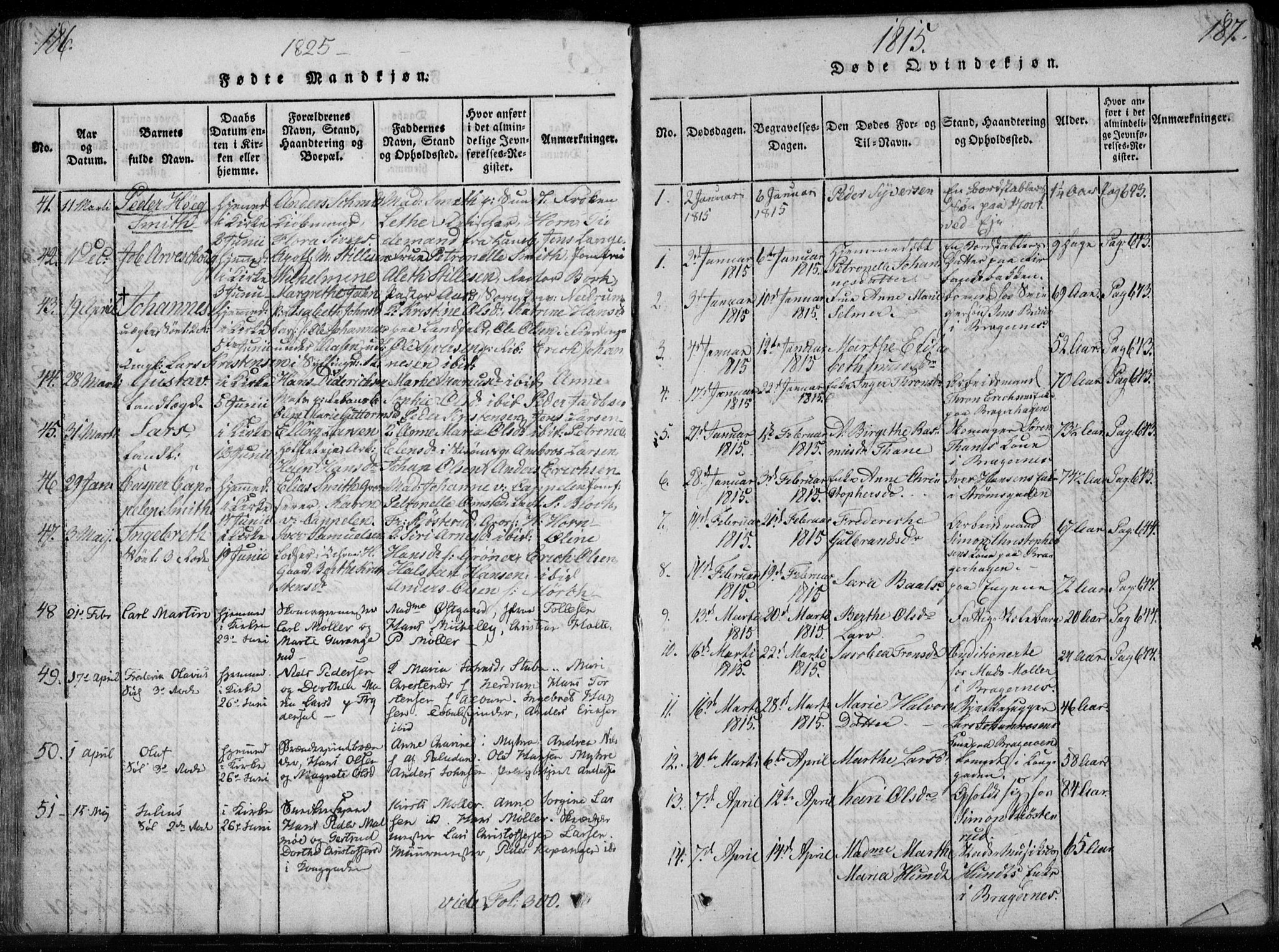 Bragernes kirkebøker, SAKO/A-6/F/Fa/L0007: Parish register (official) no. I 7, 1815-1829, p. 186-187