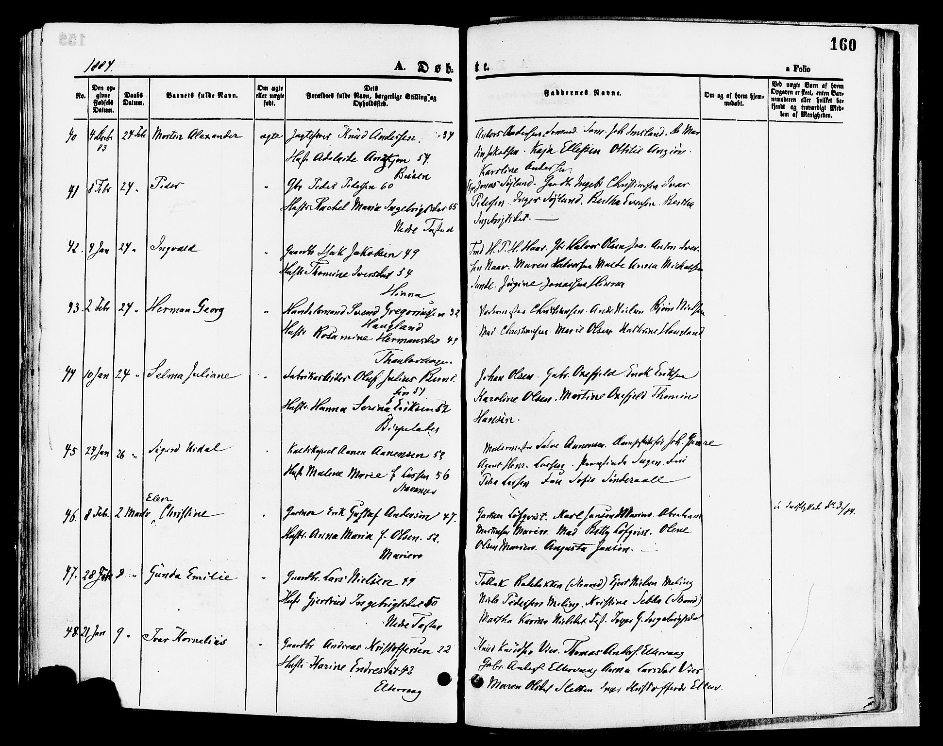 Hetland sokneprestkontor, AV/SAST-A-101826/30/30BA/L0008: Parish register (official) no. A 8, 1877-1884, p. 160