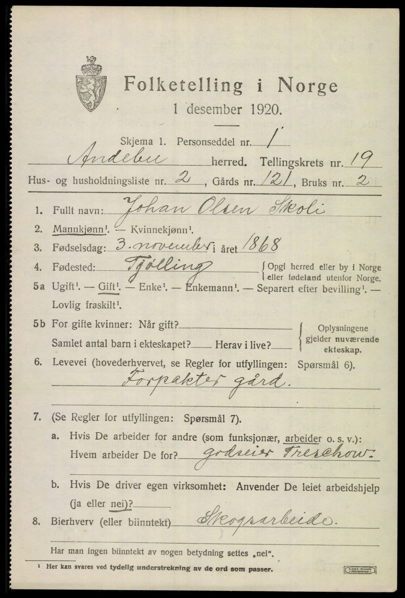 SAKO, 1920 census for Andebu, 1920, p. 6300