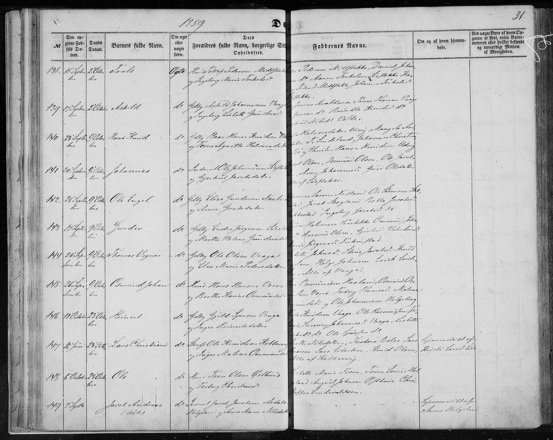 Avaldsnes sokneprestkontor, AV/SAST-A -101851/H/Ha/Haa/L0010: Parish register (official) no. A 10, 1857-1876, p. 31