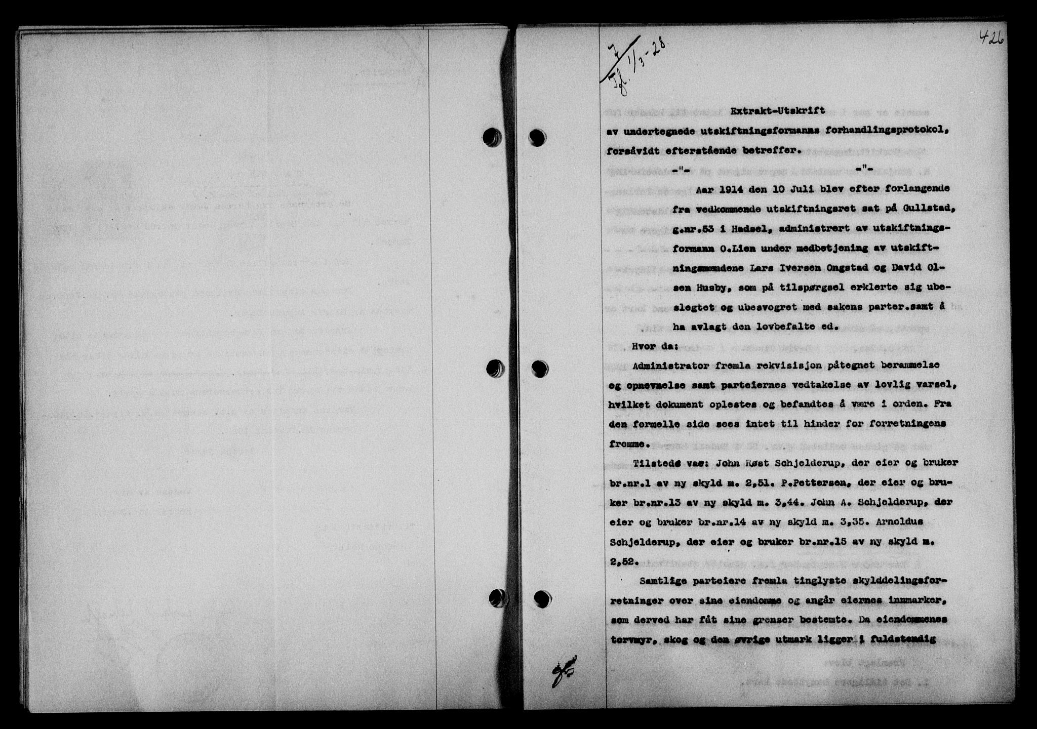 Vesterålen sorenskriveri, AV/SAT-A-4180/1/2/2Ca/L0045: Mortgage book no. 38, 1927-1928, Deed date: 01.03.1928