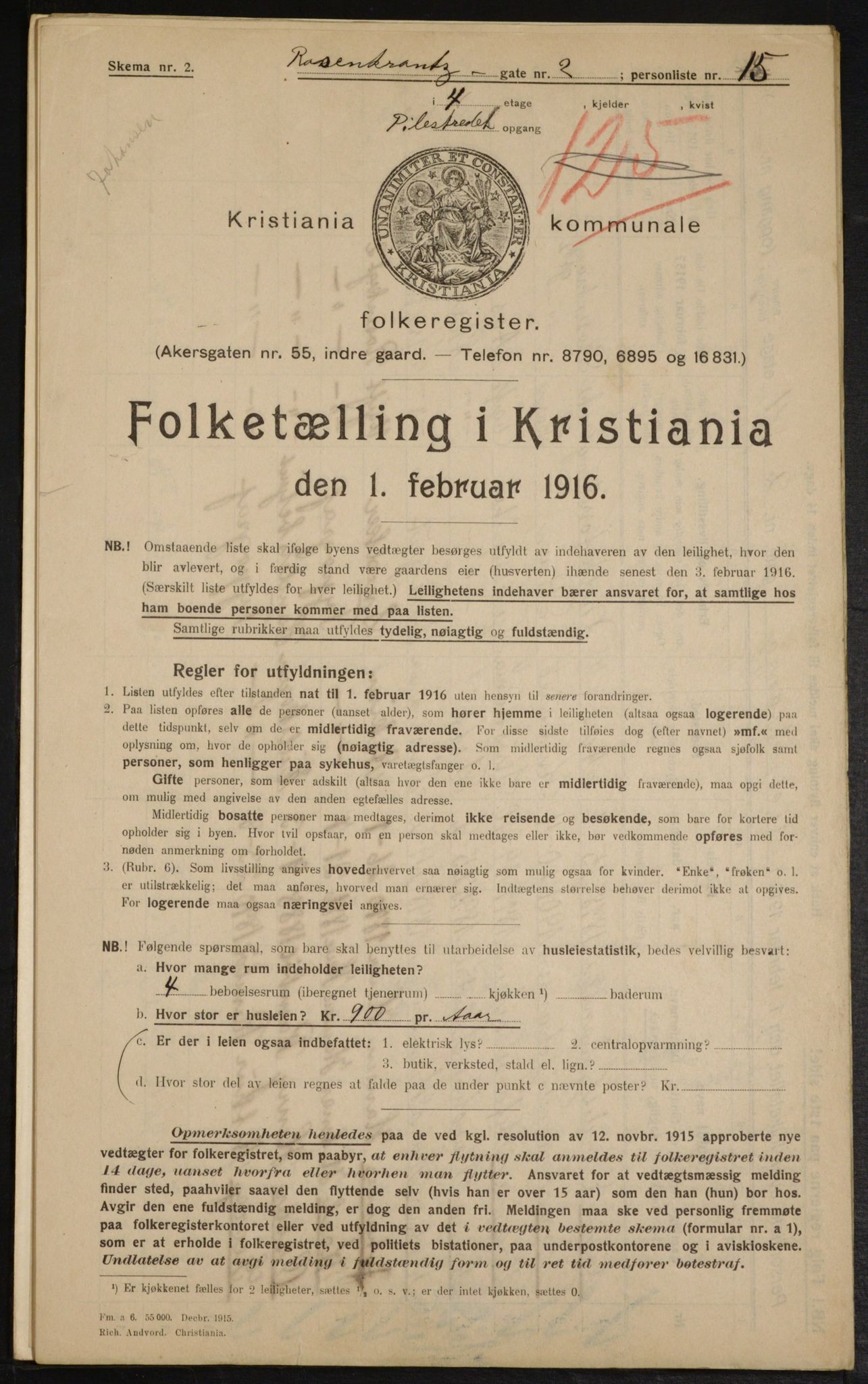 OBA, Municipal Census 1916 for Kristiania, 1916, p. 86097